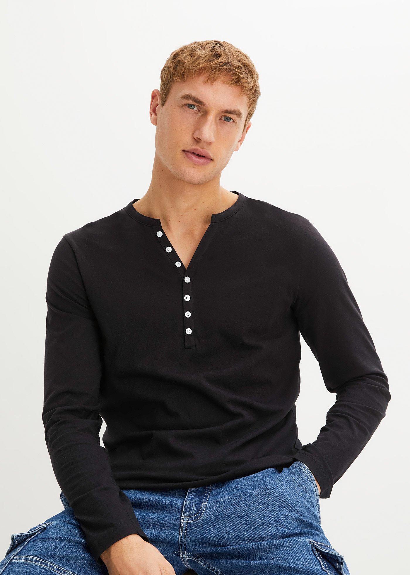 Shirt z dekoltem henley, z bawełny organicznej, Slim Fit - Bonprix