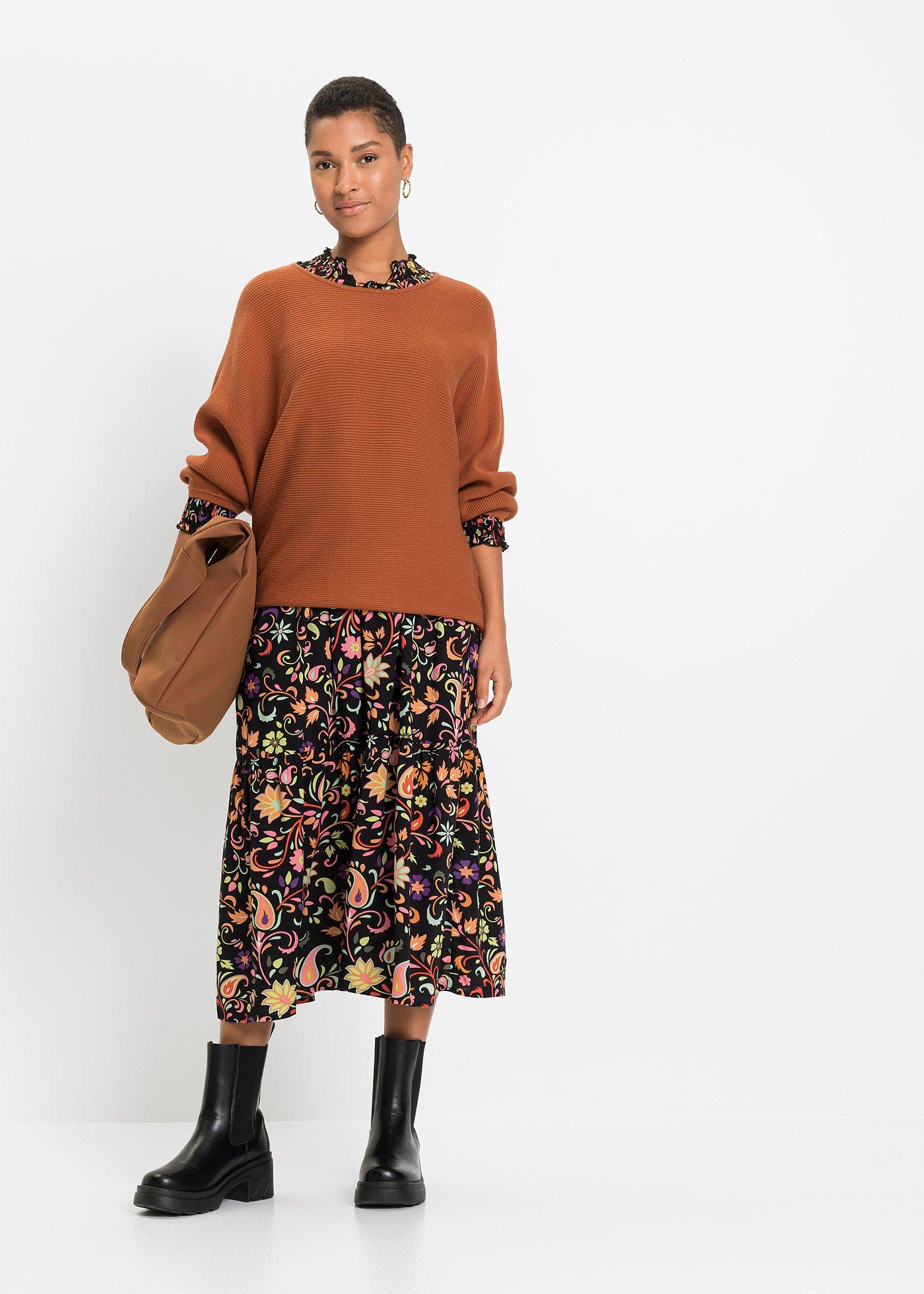 Sweter oversize w prążek, z materiału z domieszką wiskozy - Bonprix