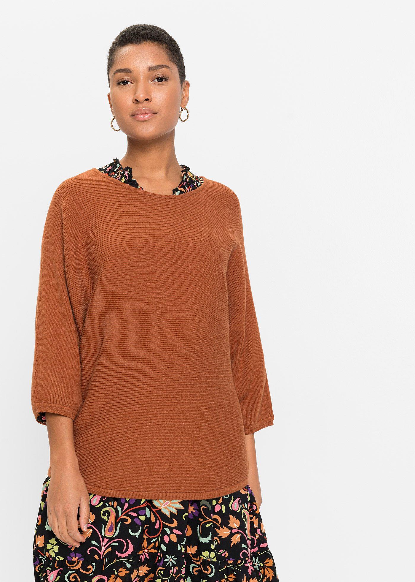 Sweter oversize w prążek, z materiału z domieszką wiskozy - Bonprix