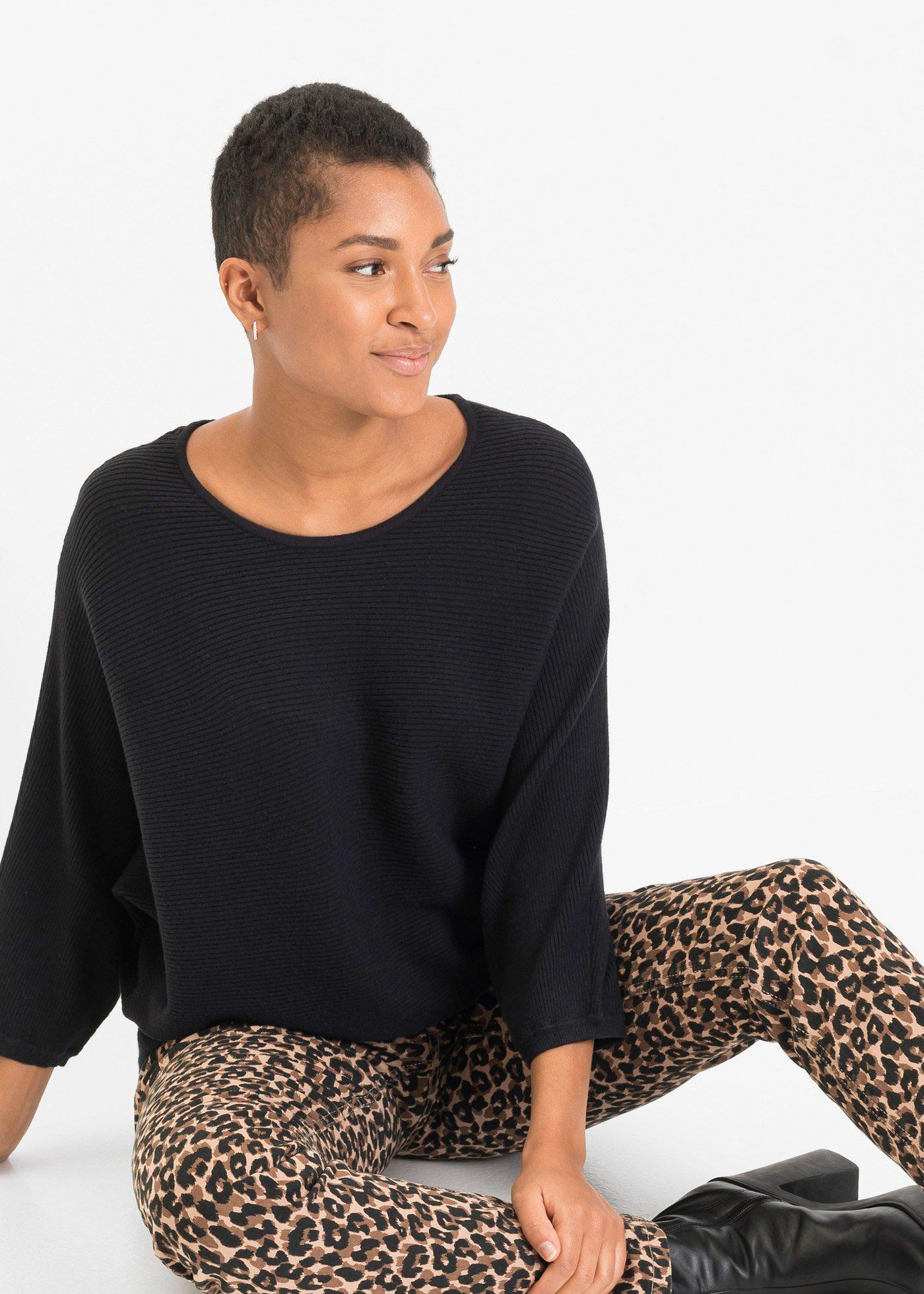 Sweter oversize w prążek, z materiału z domieszką wiskozy - Bonprix