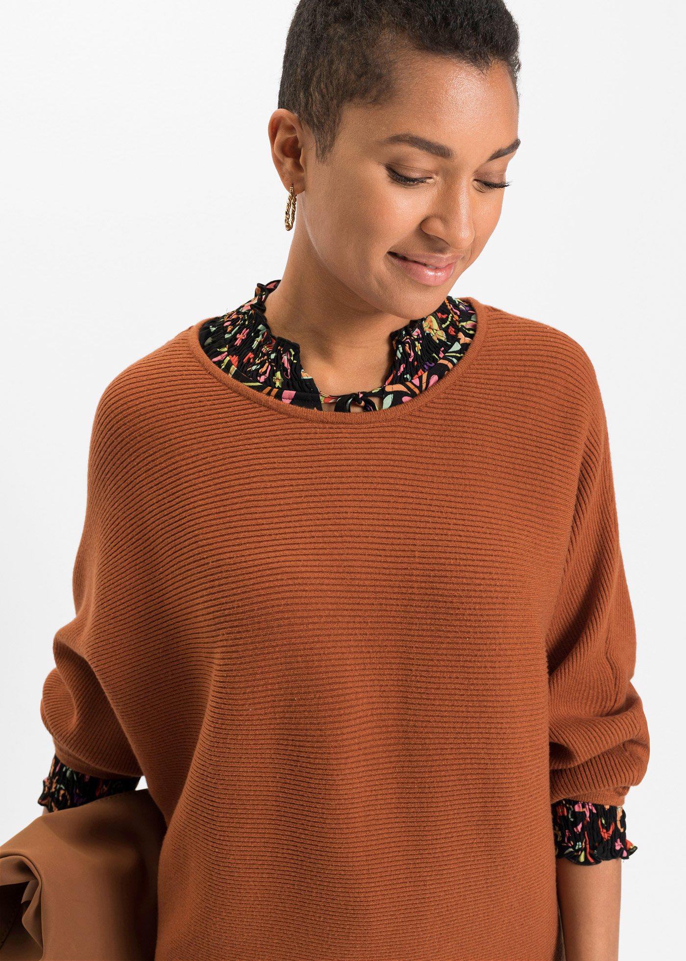 Sweter oversize w prążek, z materiału z domieszką wiskozy - Bonprix