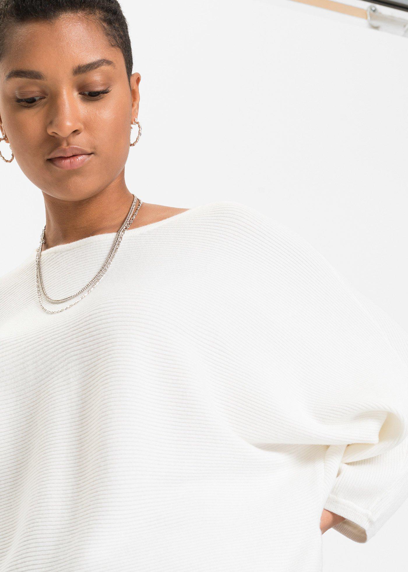Sweter oversize w prążek, z materiału z domieszką wiskozy - Bonprix