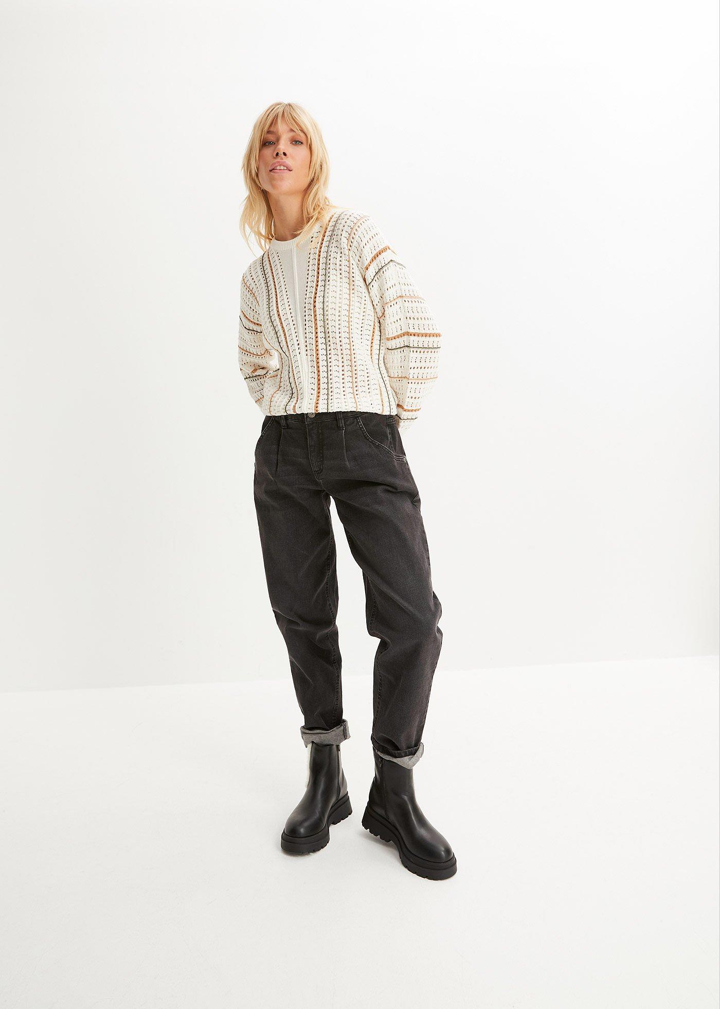 Dżinsy barrel, mid waist, ze stretchem - Bonprix