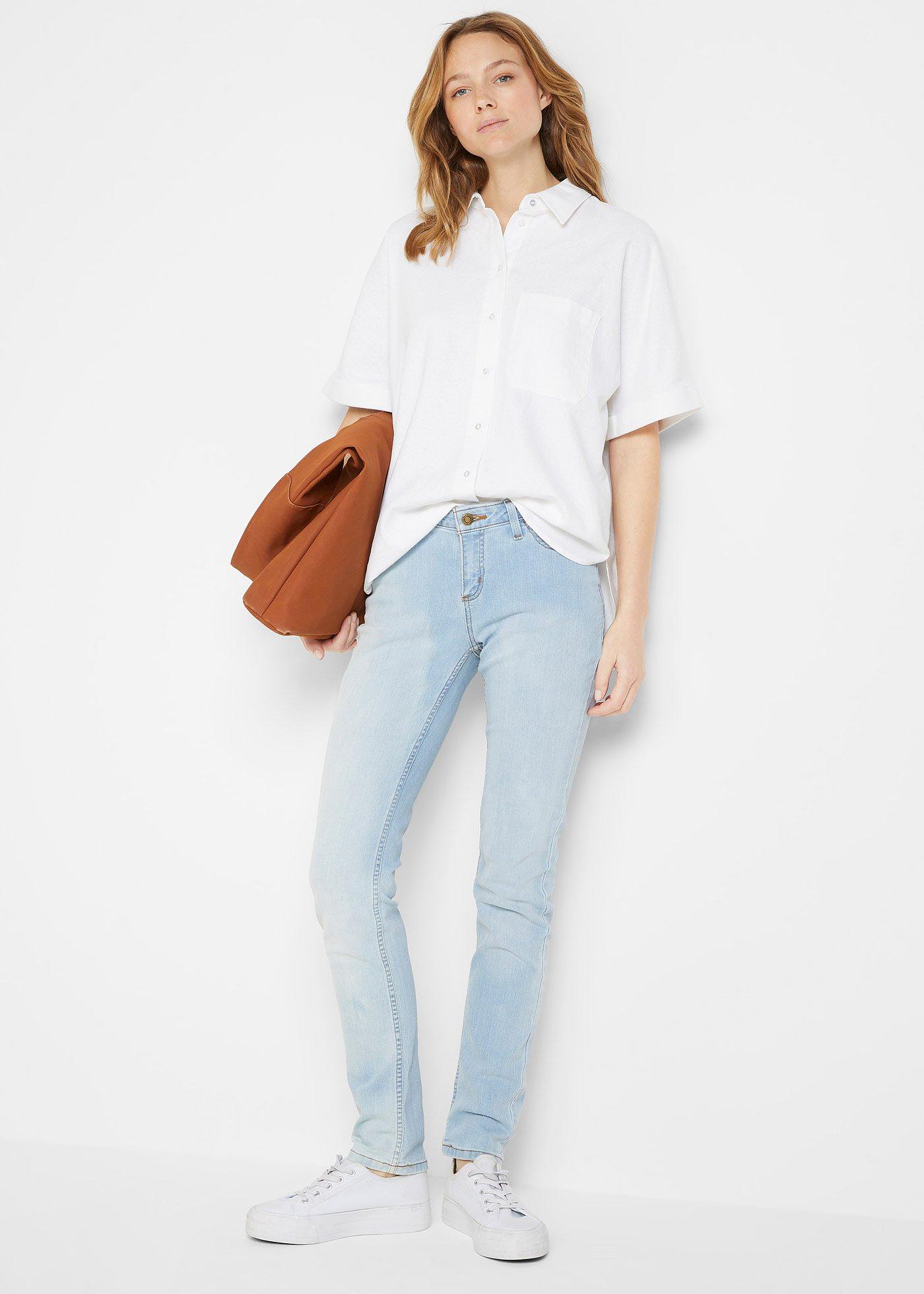 Bluzka oversize z krótkim rękawem, z materiału z domieszką lnu - Bonprix