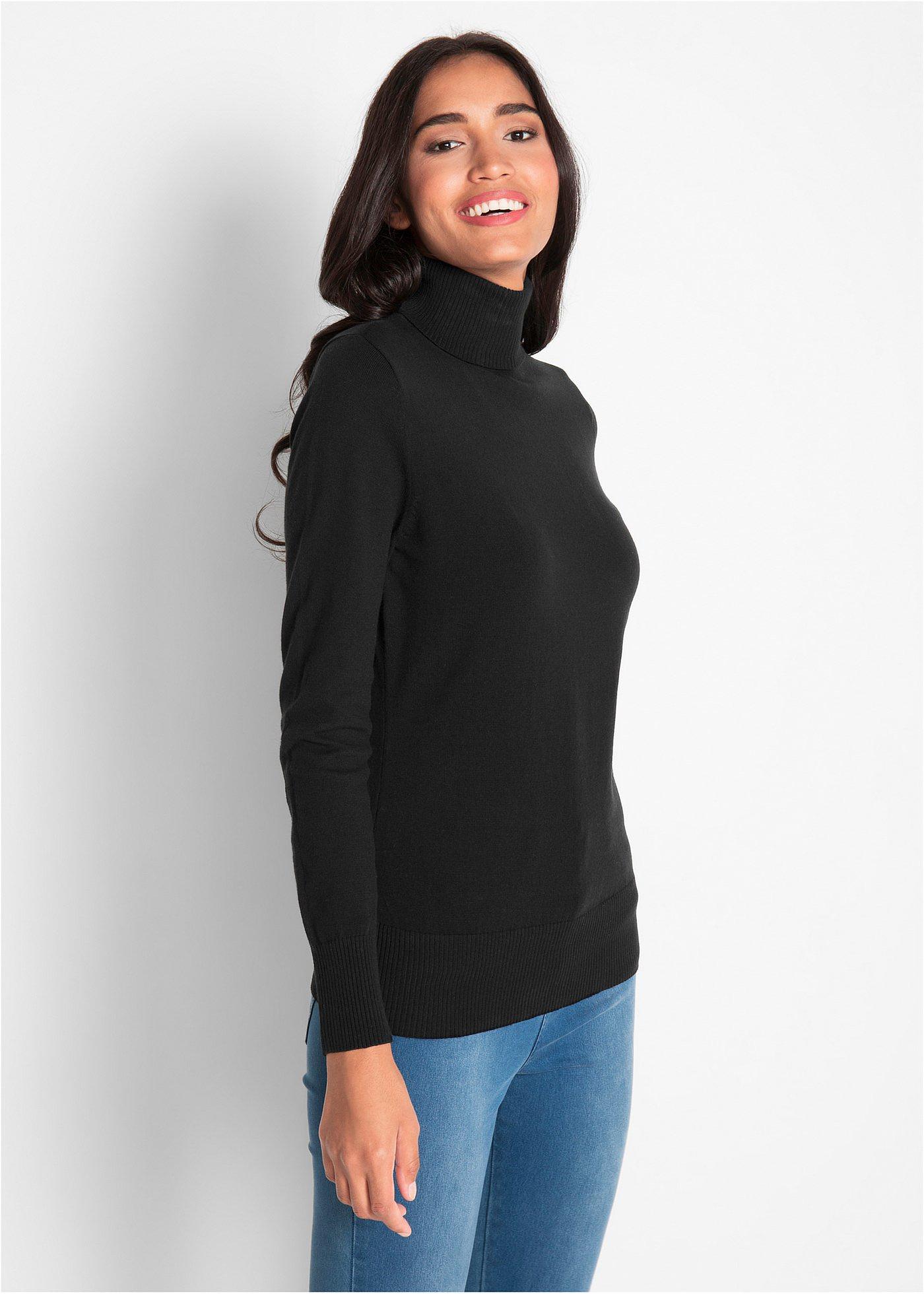Sweter z golfem z dzianiny o gładkim splocie - Bonprix