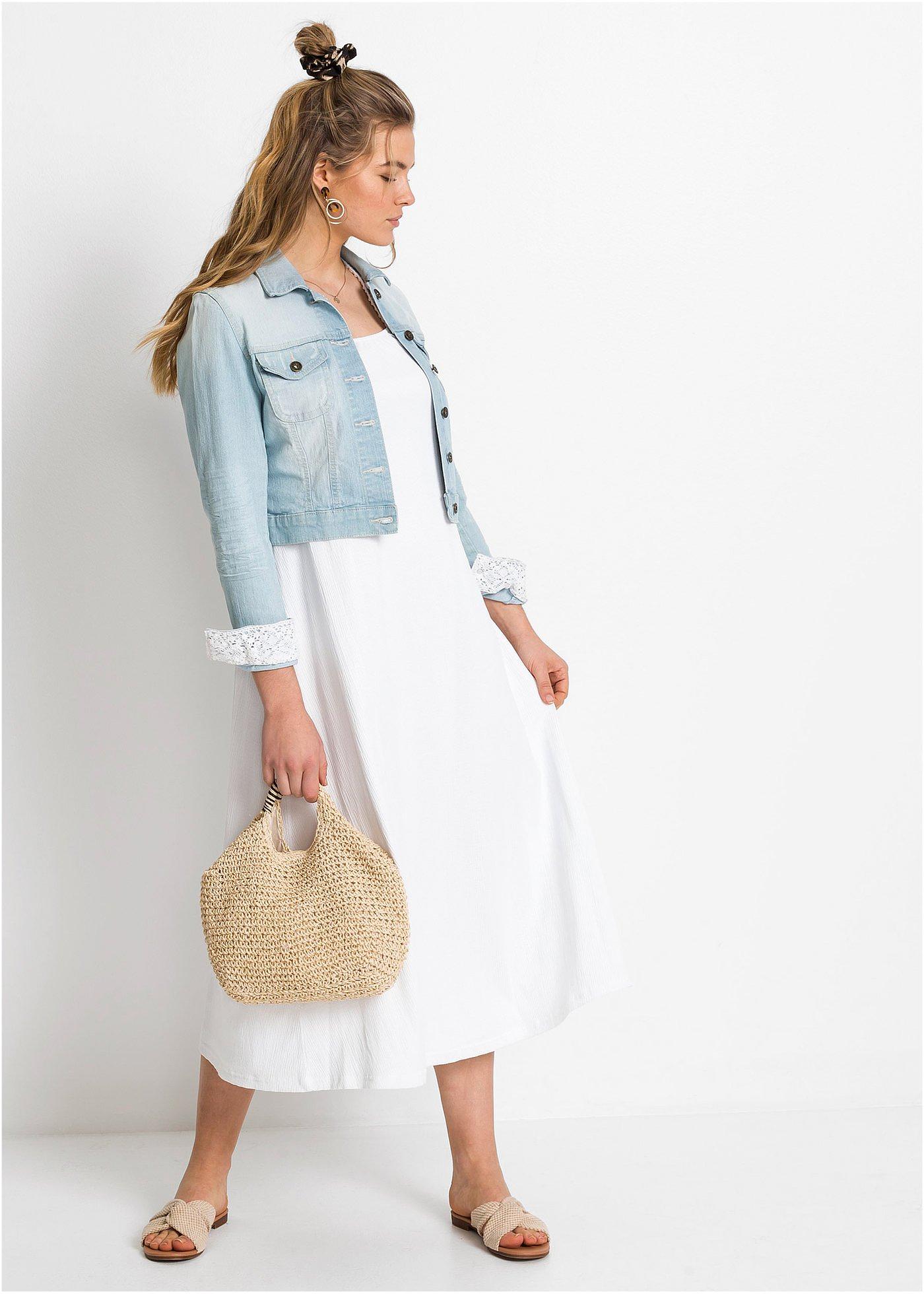 Kurtka dżinsowa z koronkowymi wstawkami - Bonprix