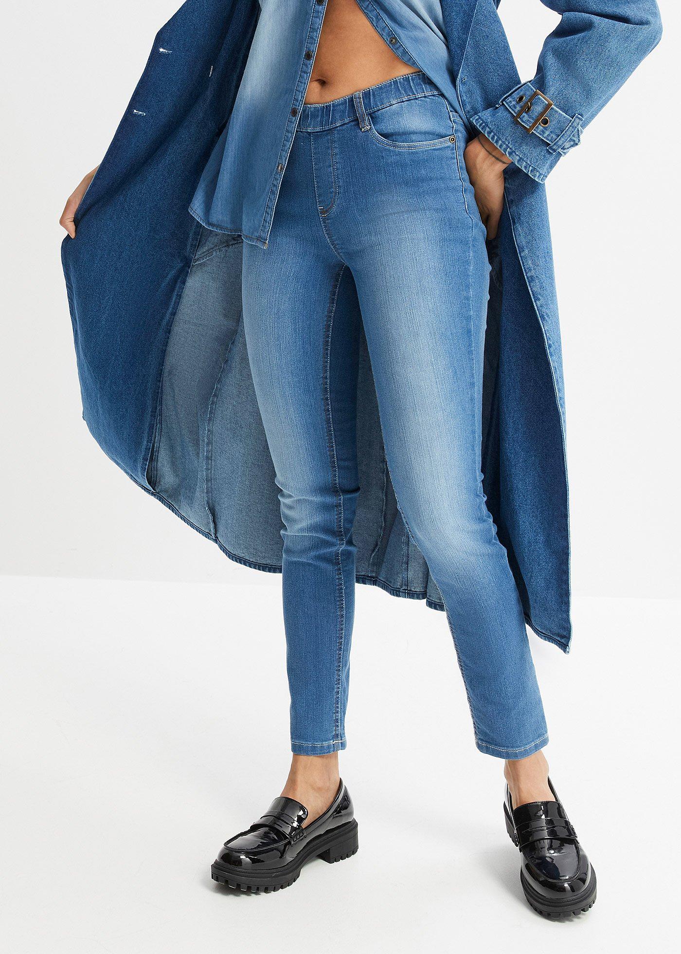 Dżinsy Skinny mid waist, z wygodnym paskiem - Bonprix