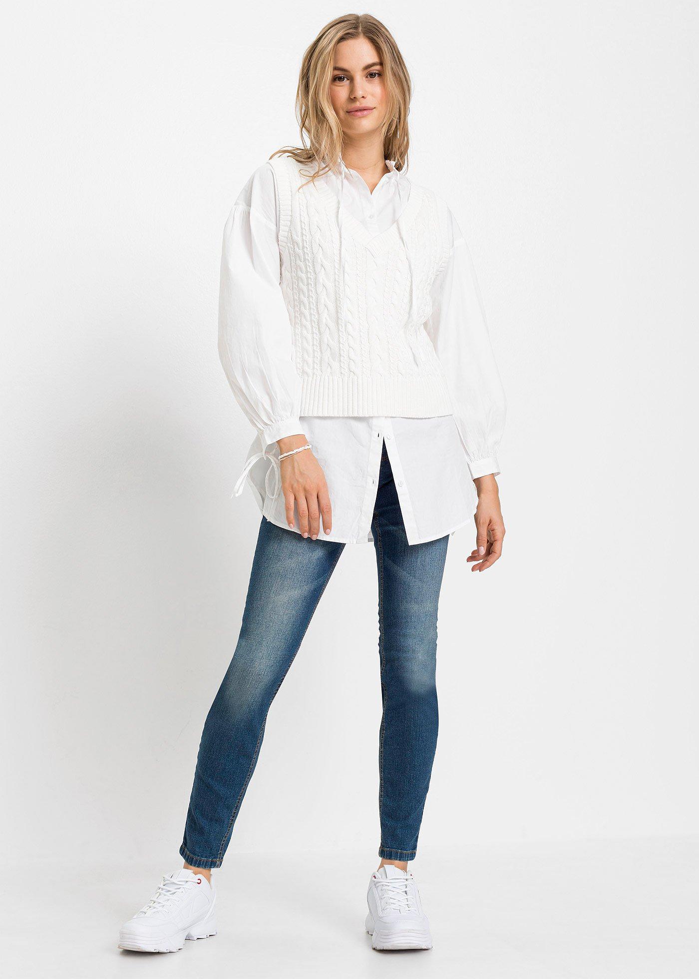 Dżinsy Skinny, mid waist, krótsze nogawki - Bonprix