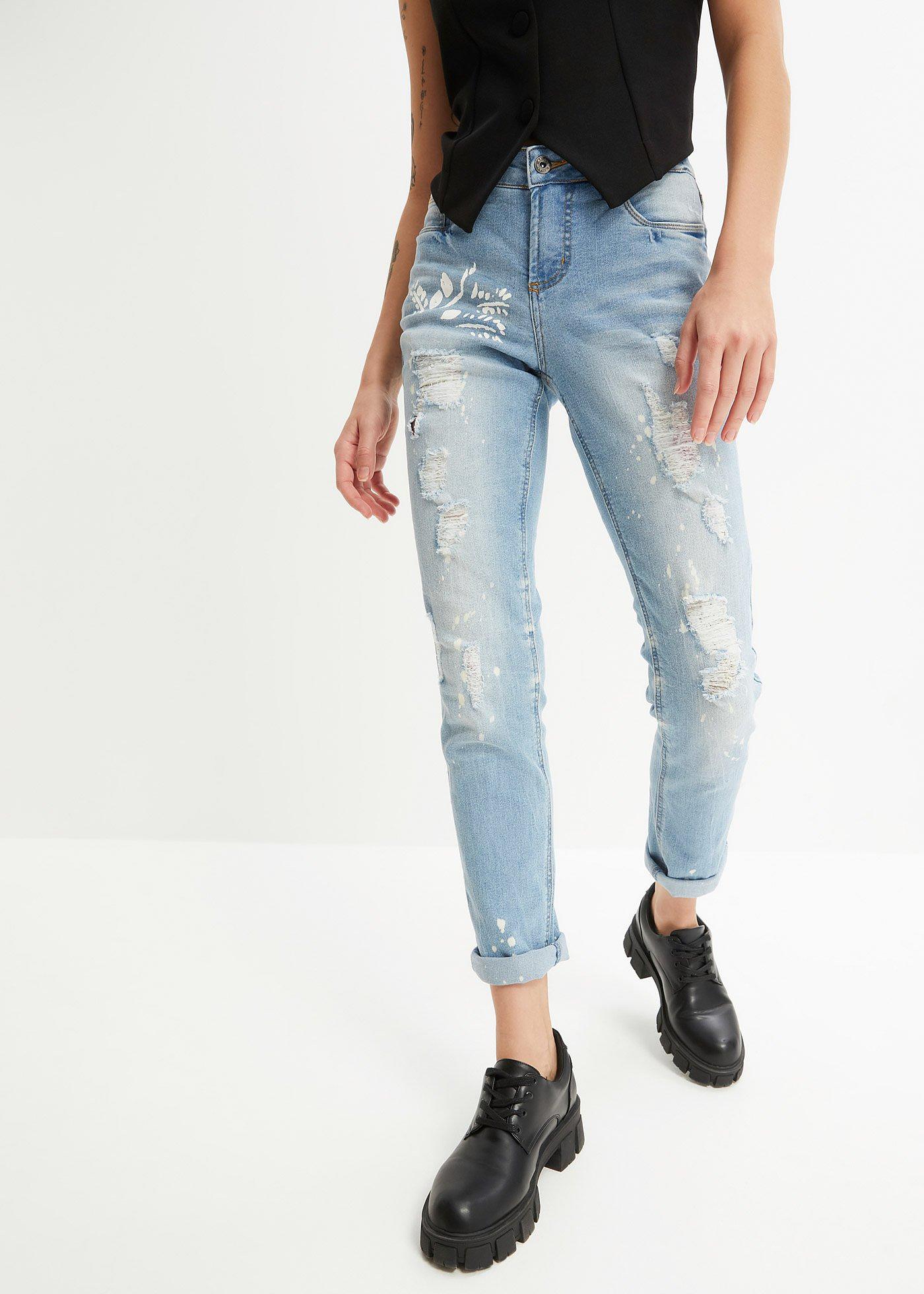 Dżinsy Straight mid waist, z nadrukiem - Bonprix