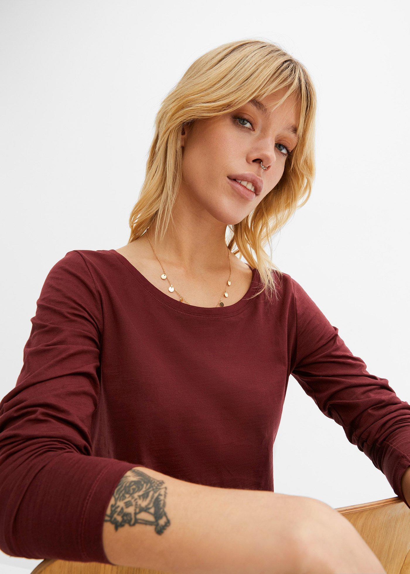 Shirt z długim rękawem, z czystej bawełny - Bonprix