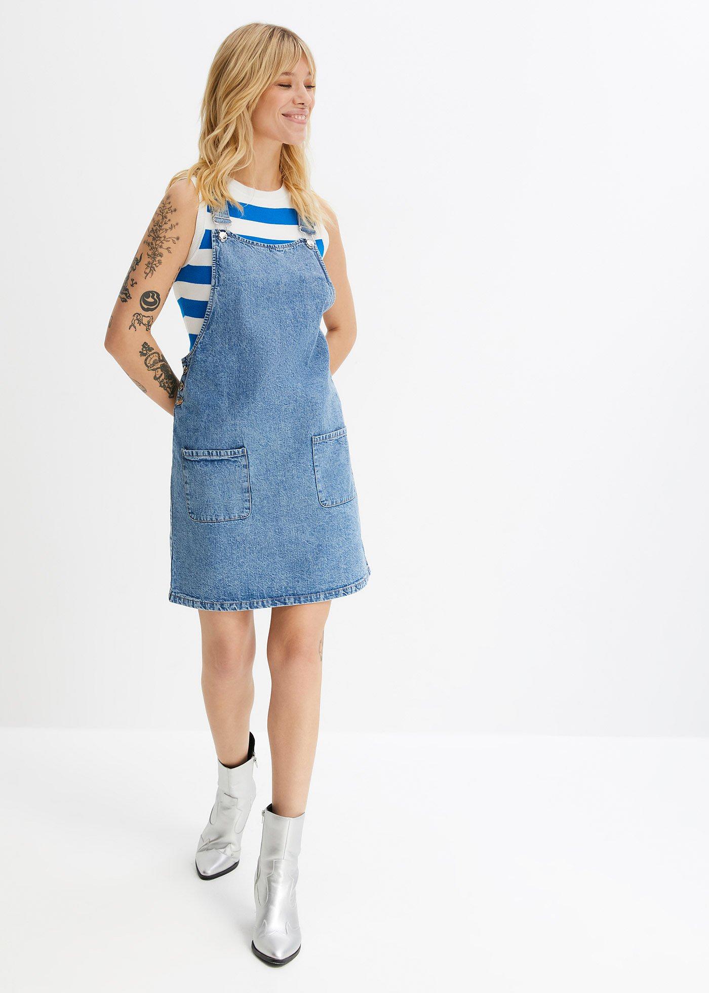 Sukienka dżinsowa ogrodniczka - Bonprix