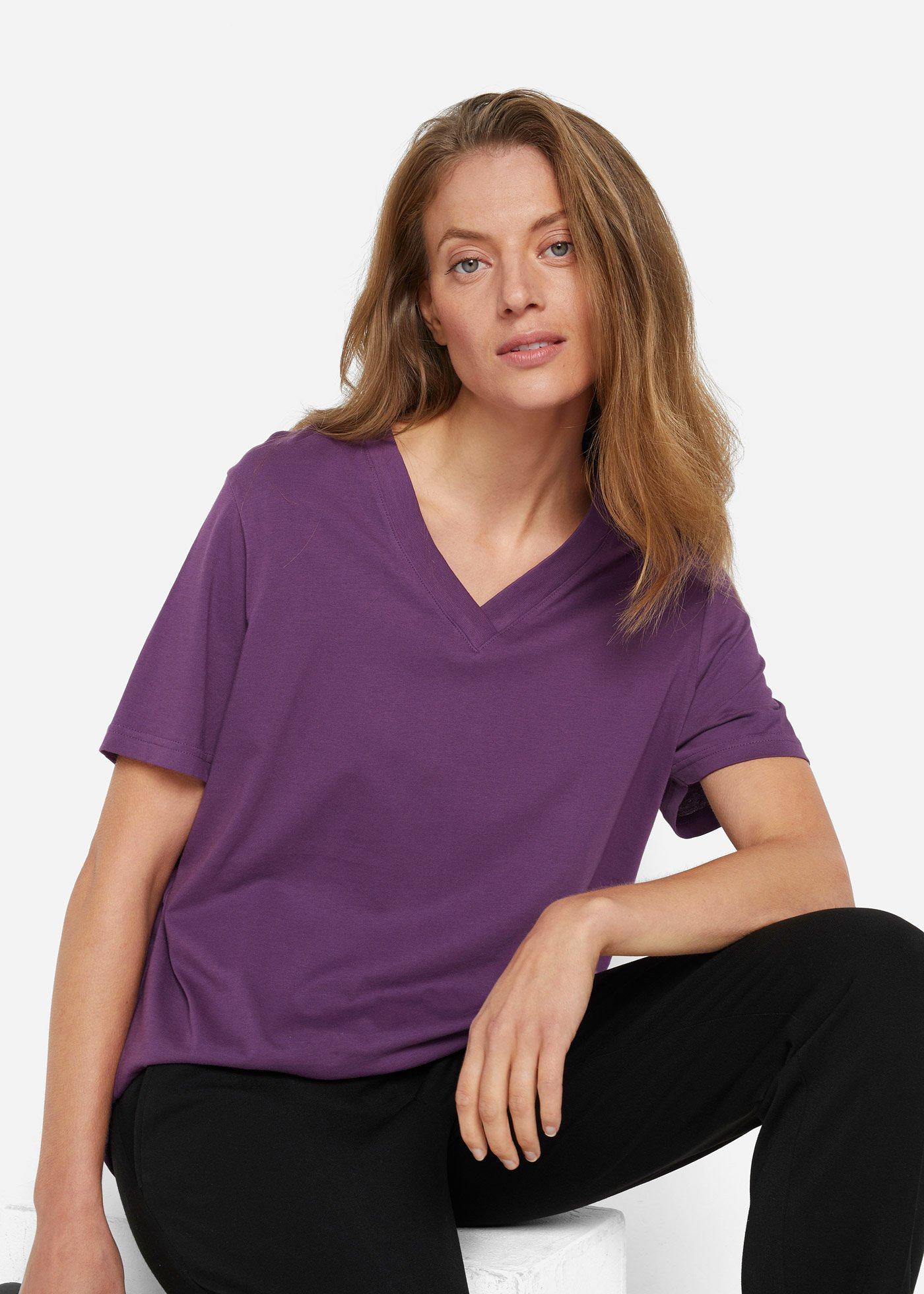 Długi i szeroki T-shirt z dekoltem w szpic (5 sztuk), krótki rękaw - Bonprix