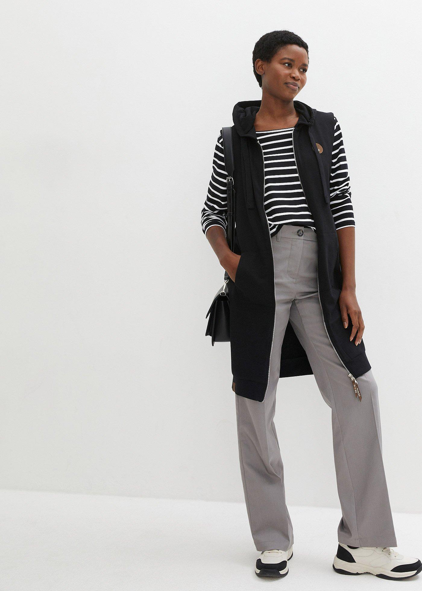 Długa kamizelka dresowa z kapturem, z mieszanki bawełny - Bonprix