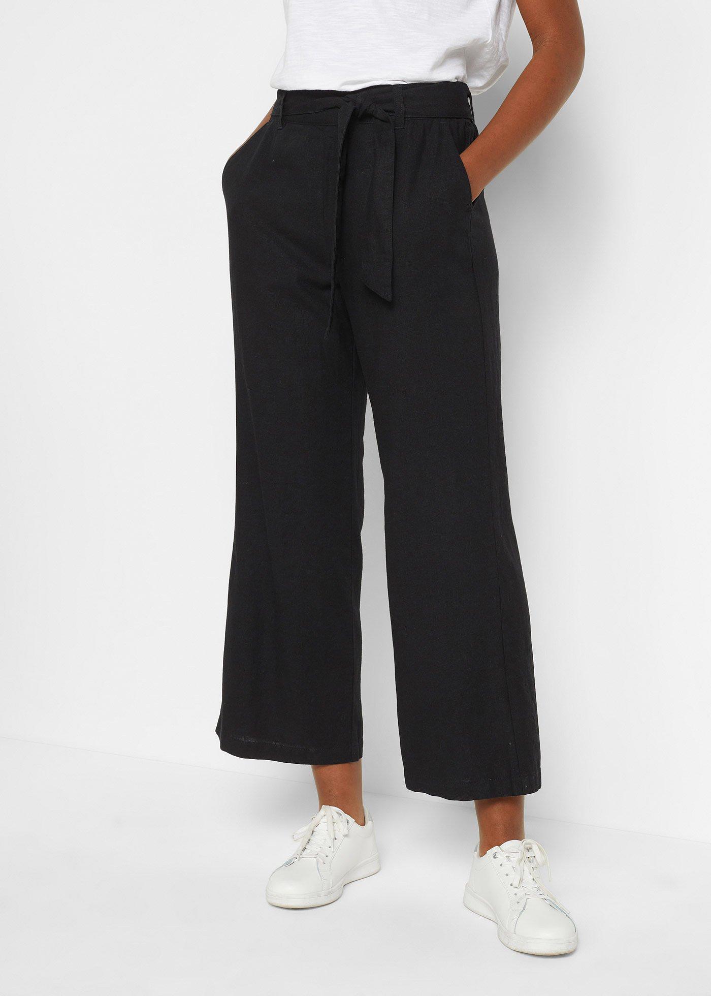 Spodnie culotte z przewiewnego materiału z domieszką lnu - Bonprix