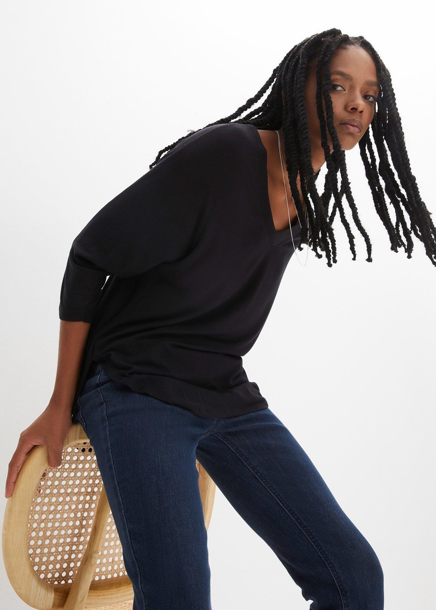 Bluzka z rękawami 3/4, z wiskozy z elastanem - Bonprix