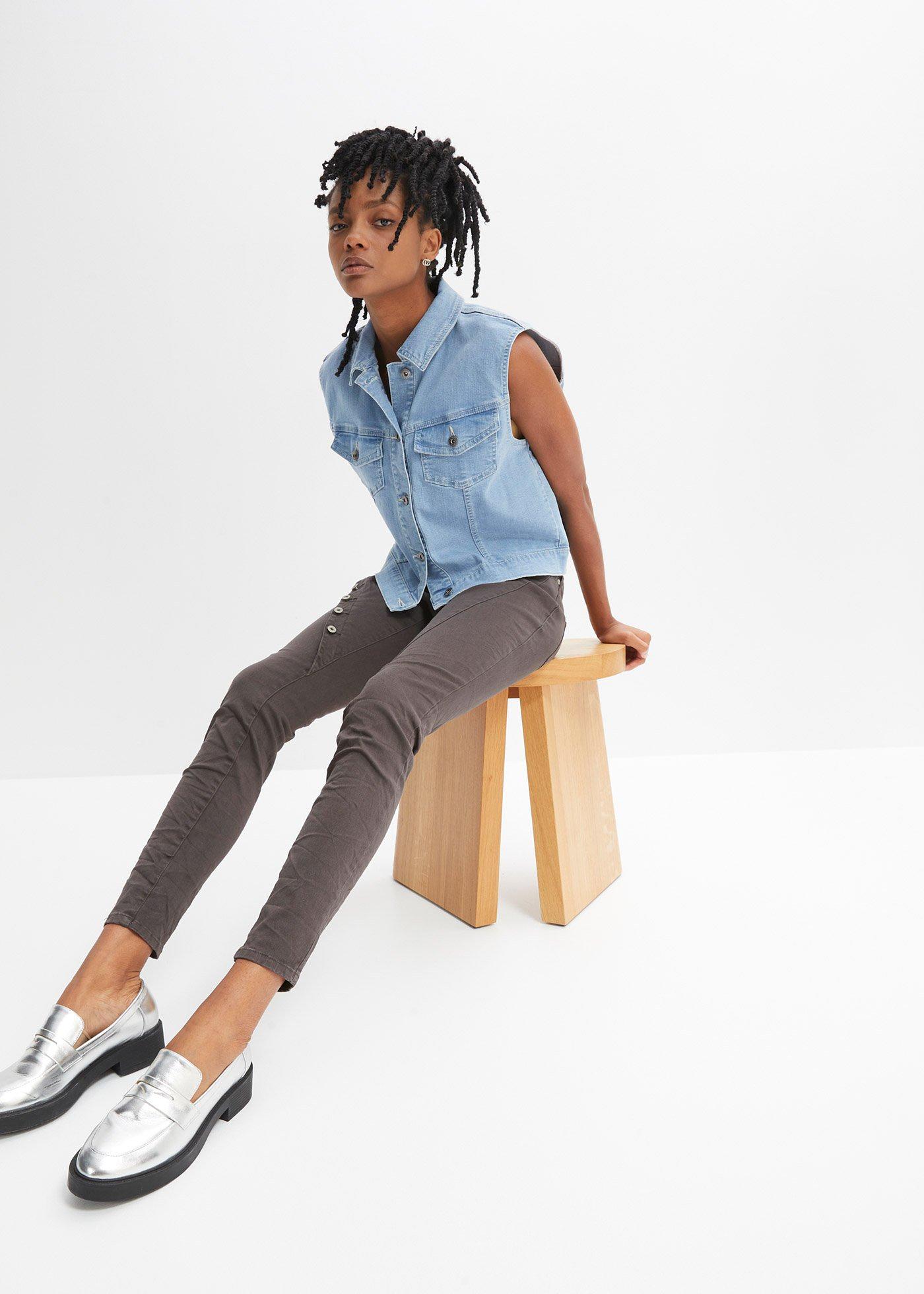 Spodnie twillowe z elastycznego materiału z bawełną - Bonprix