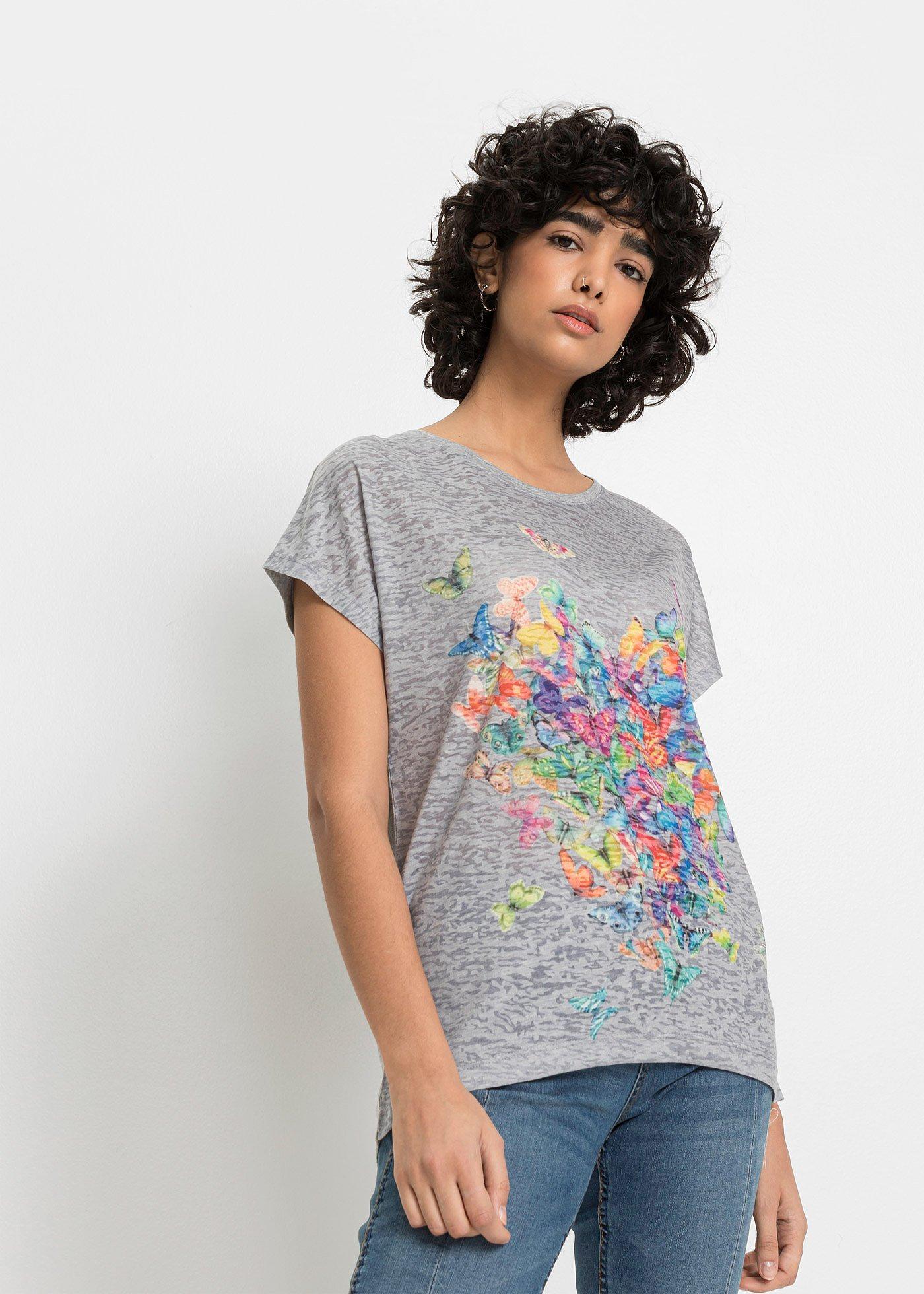 T-shirt z nadrukiem w motyle - Bonprix