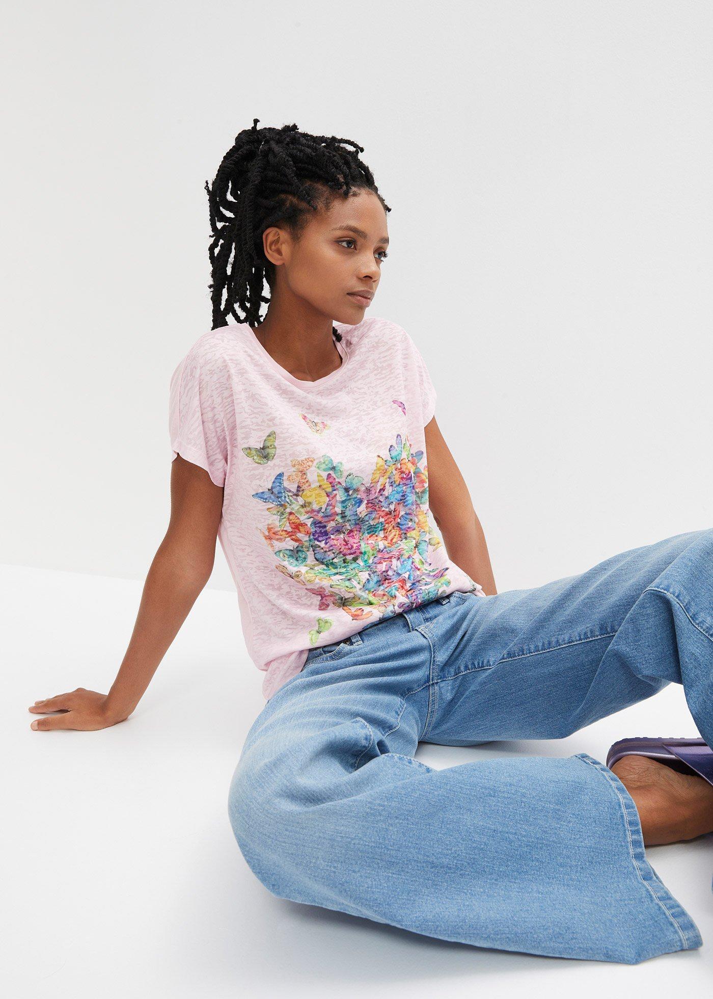 T-shirt z nadrukiem w motyle - Bonprix