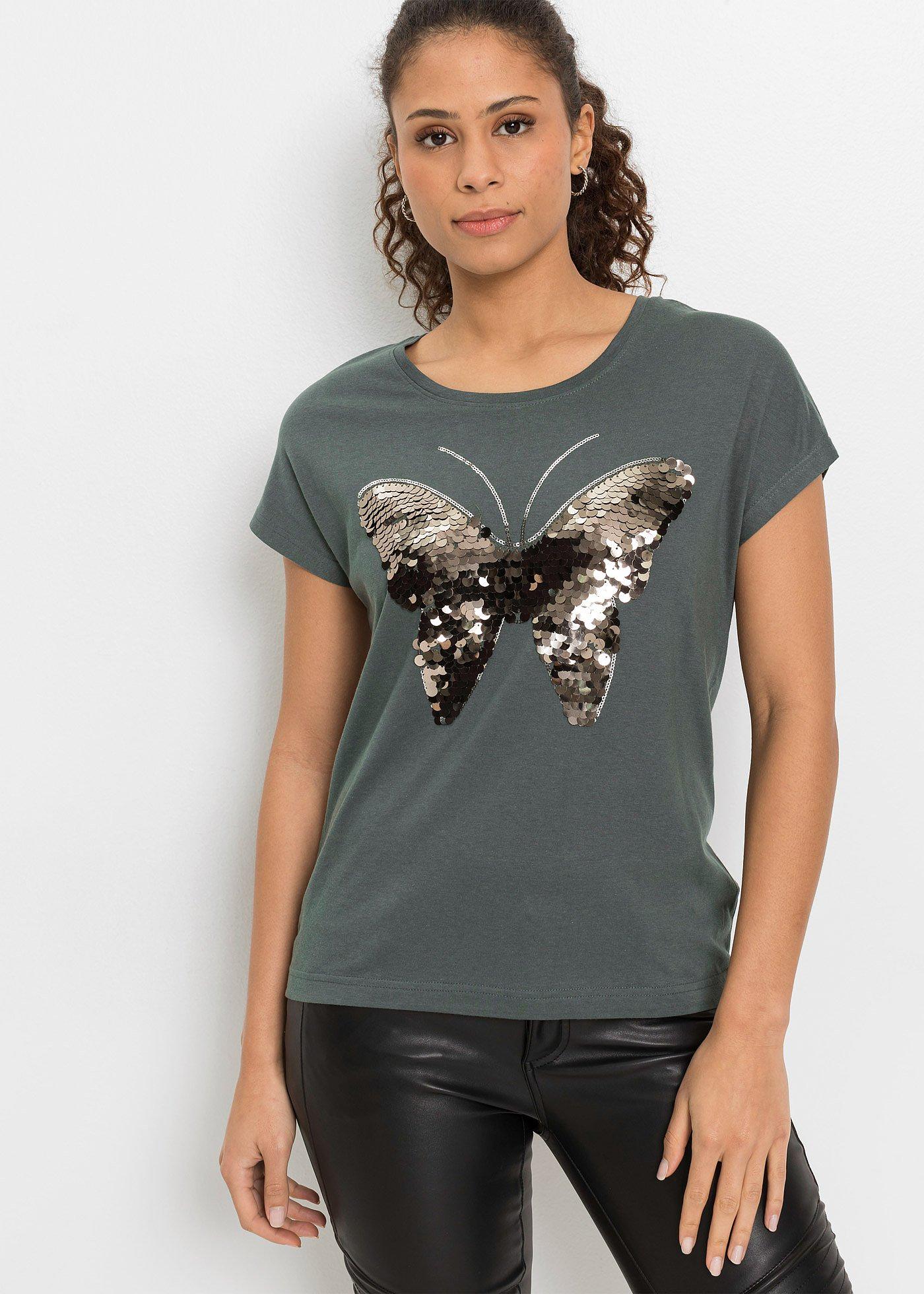 Shirt z cekinami - Bonprix