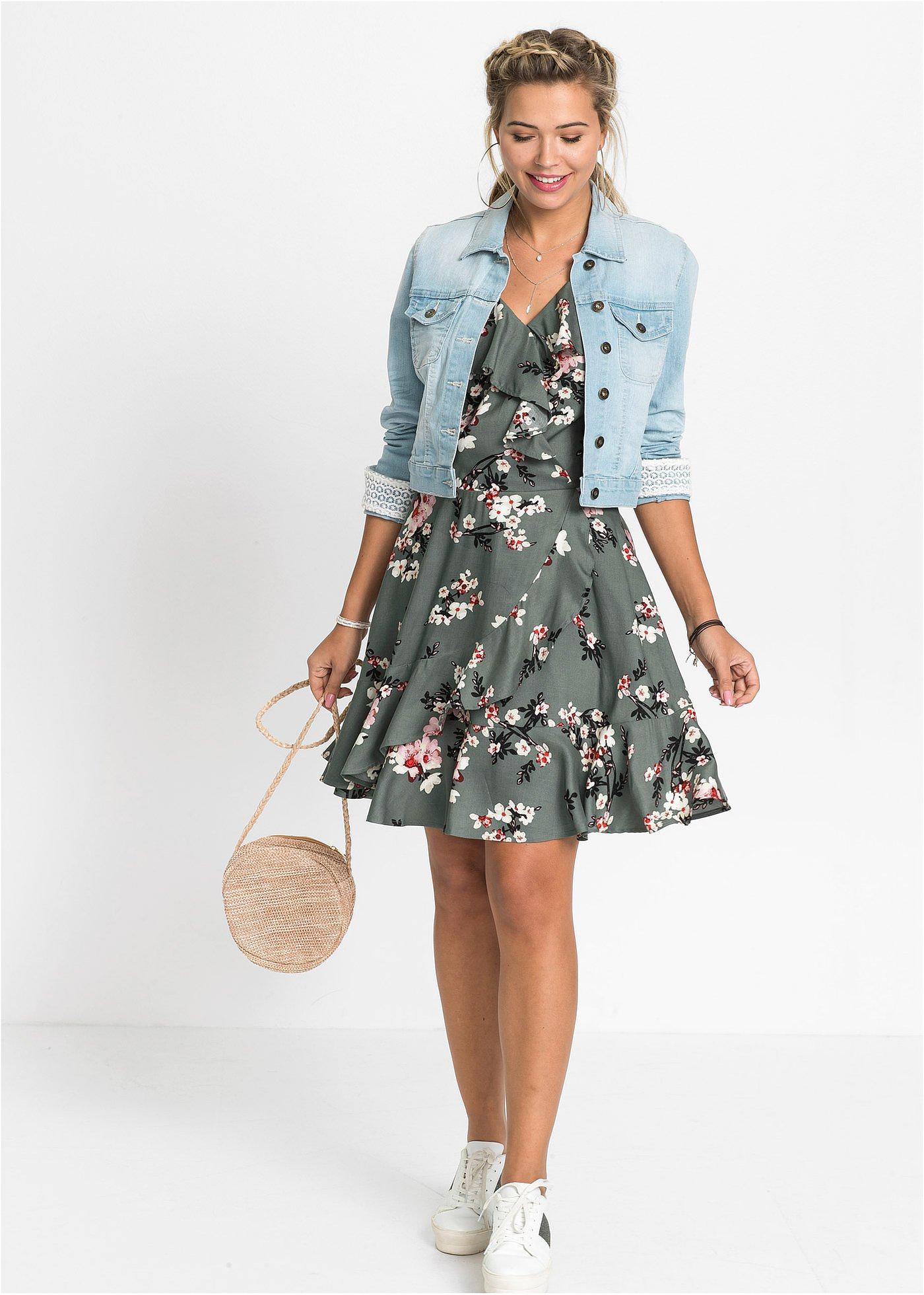 Sukienka na ramiączkach, z falbanami - Bonprix