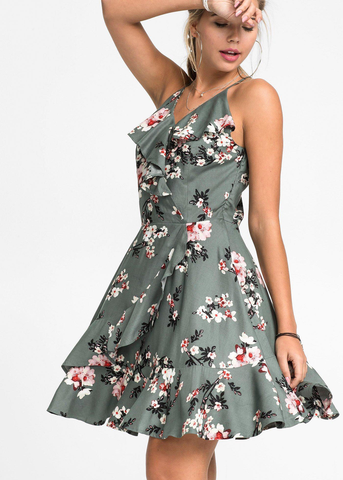 Sukienka na ramiączkach, z falbanami - Bonprix