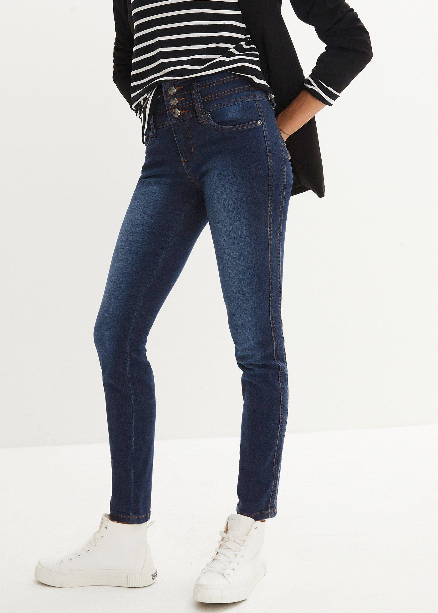 Modelujące dżinsy o kroju slim fit, high waist - Bonprix
