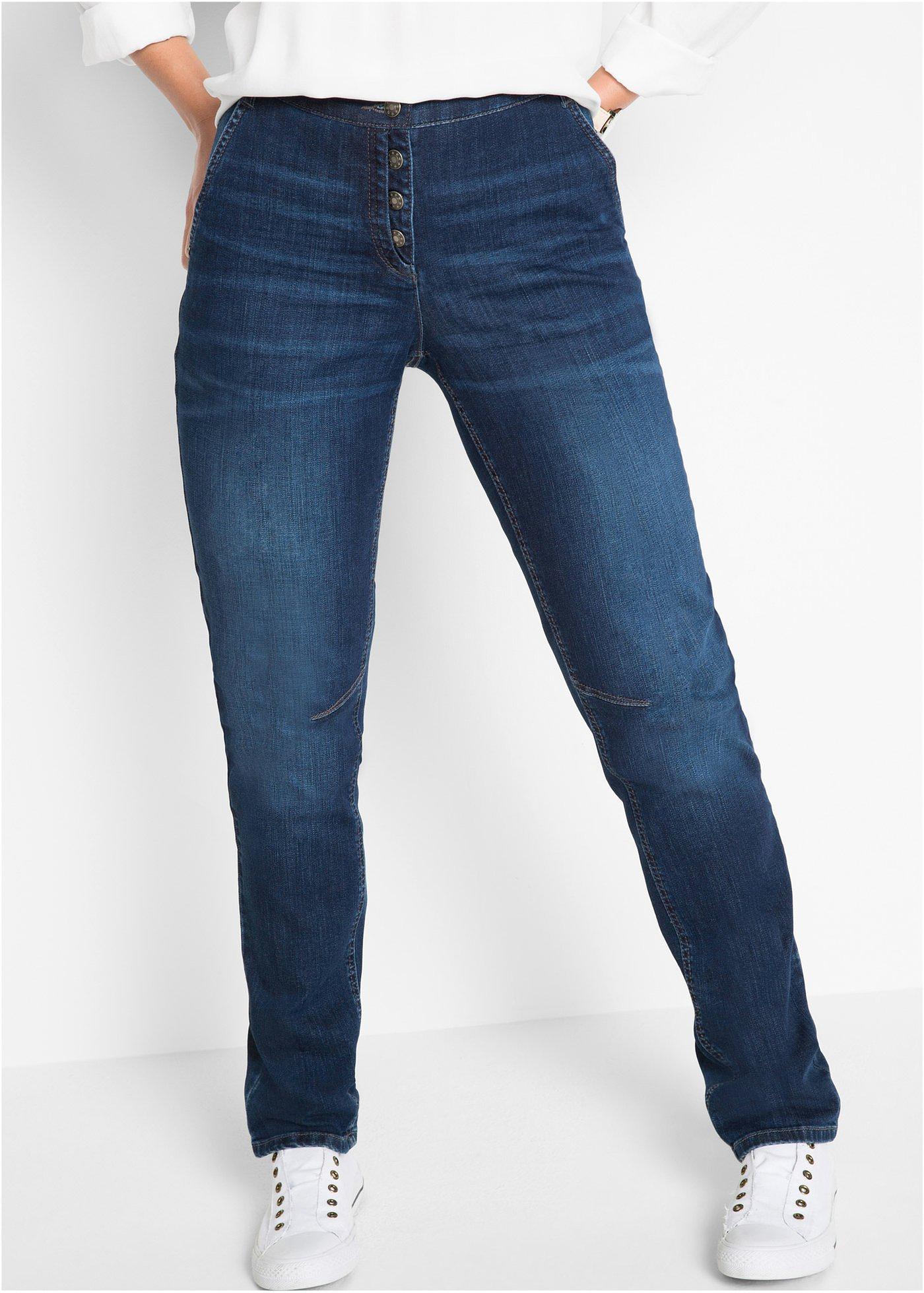 Dżinsy o kroju boyfriend, mid waist, z wygodnym paskiem - Bonprix