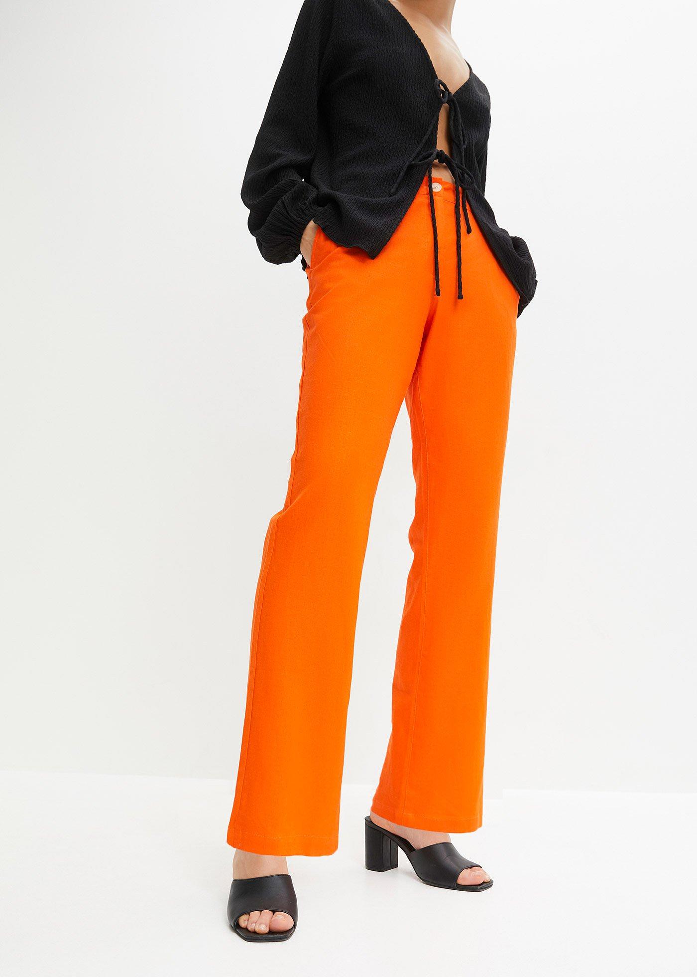 Spodnie high-waist z mieszanki wiskozy z lnem - Bonprix