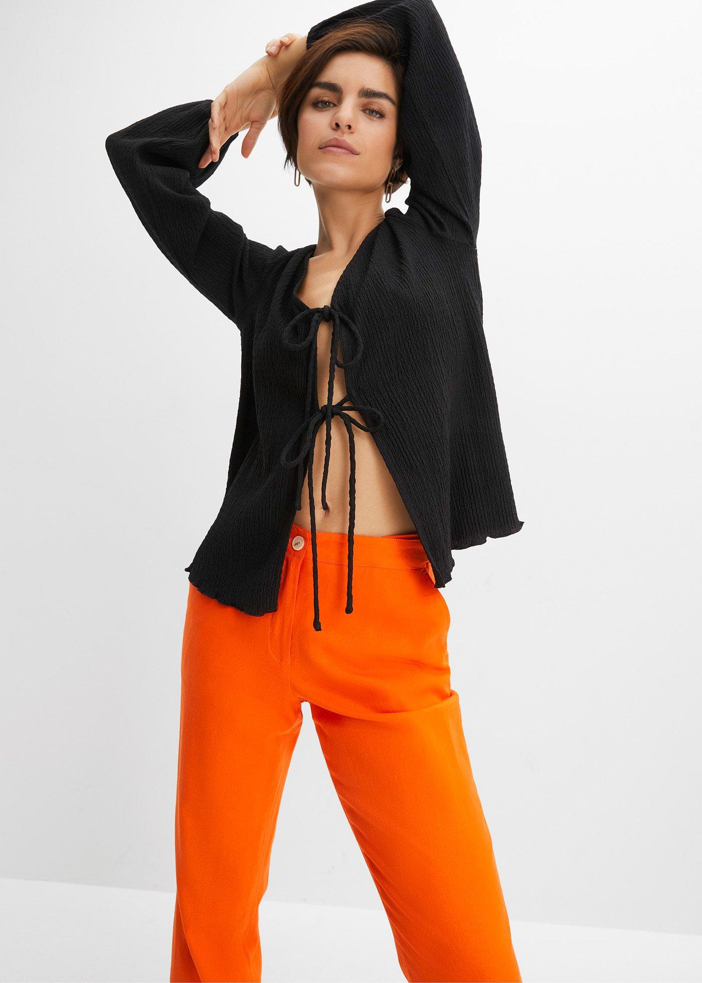 Spodnie high-waist z mieszanki wiskozy z lnem - Bonprix