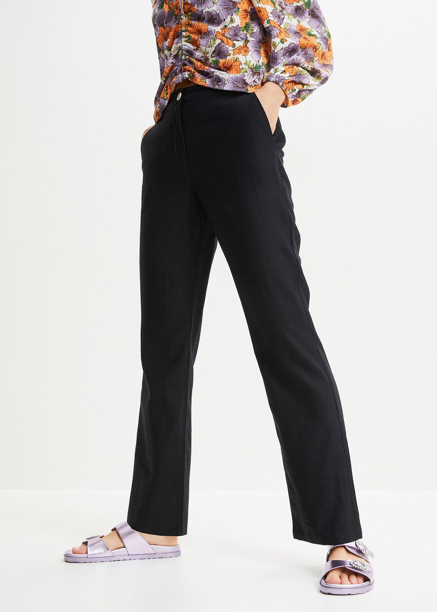 Spodnie high-waist z mieszanki wiskozy z lnem - Bonprix