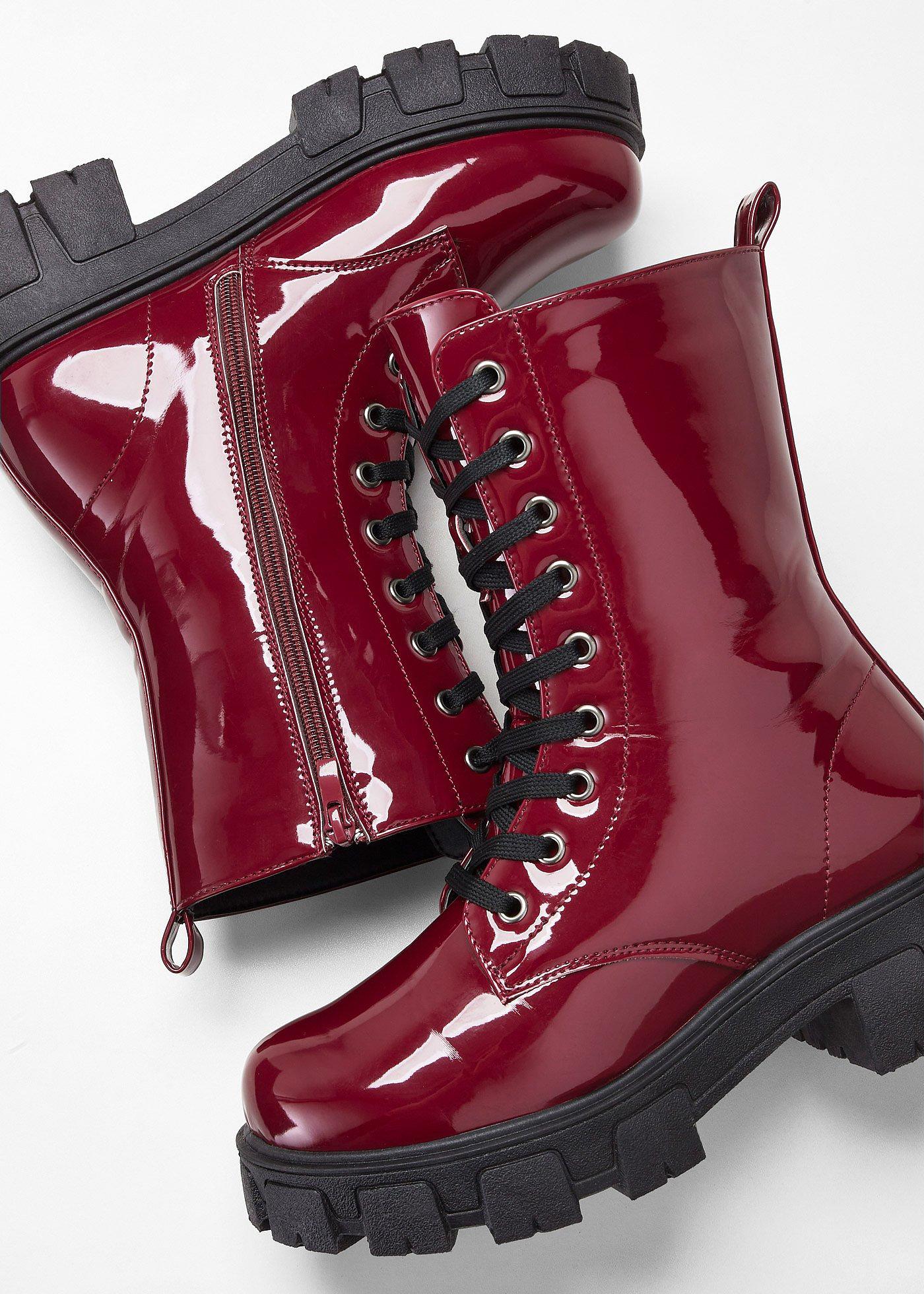 Botki sznurowane, lakierowane - Bonprix