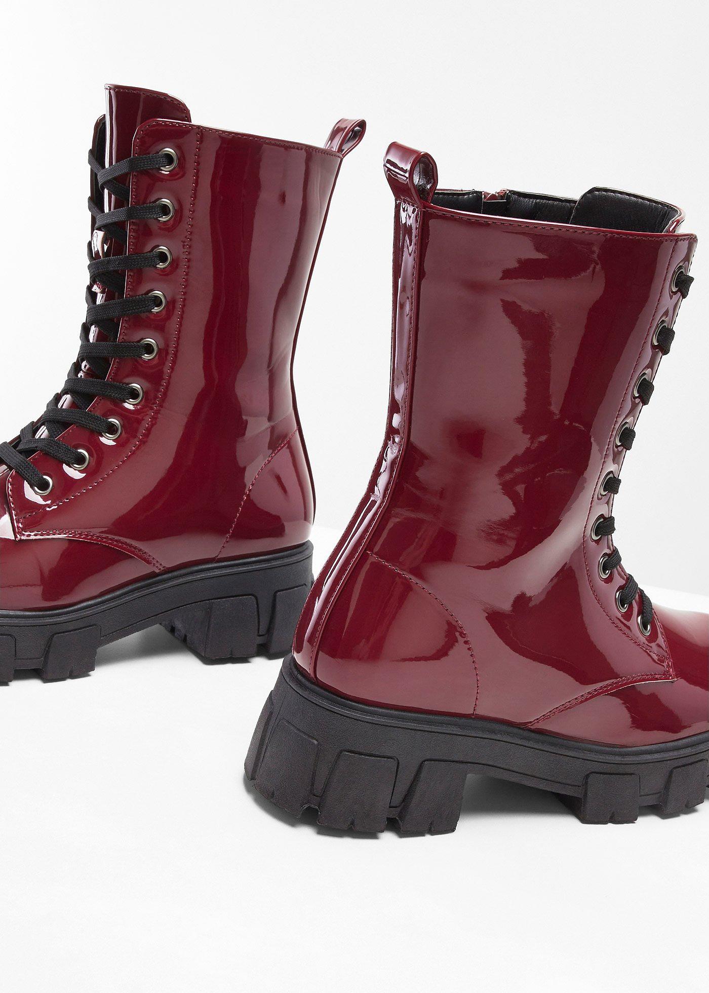 Botki sznurowane, lakierowane - Bonprix