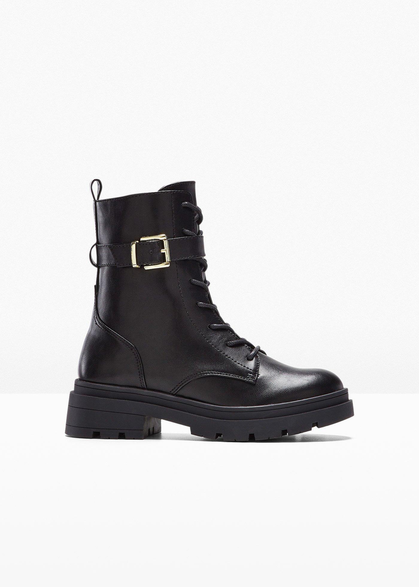 Botki sznurowane ze sprzączką - Bonprix