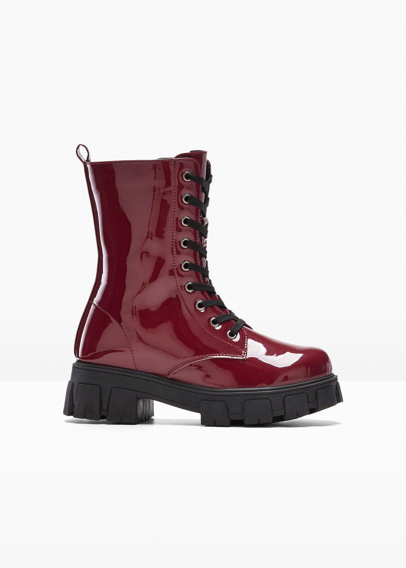 Botki sznurowane, lakierowane - Bonprix