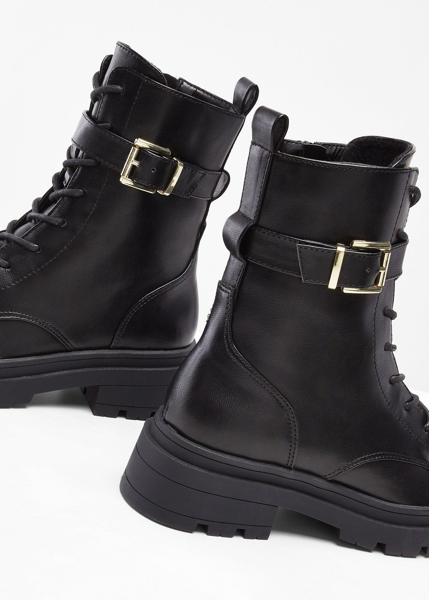 Botki sznurowane ze sprzączką - Bonprix