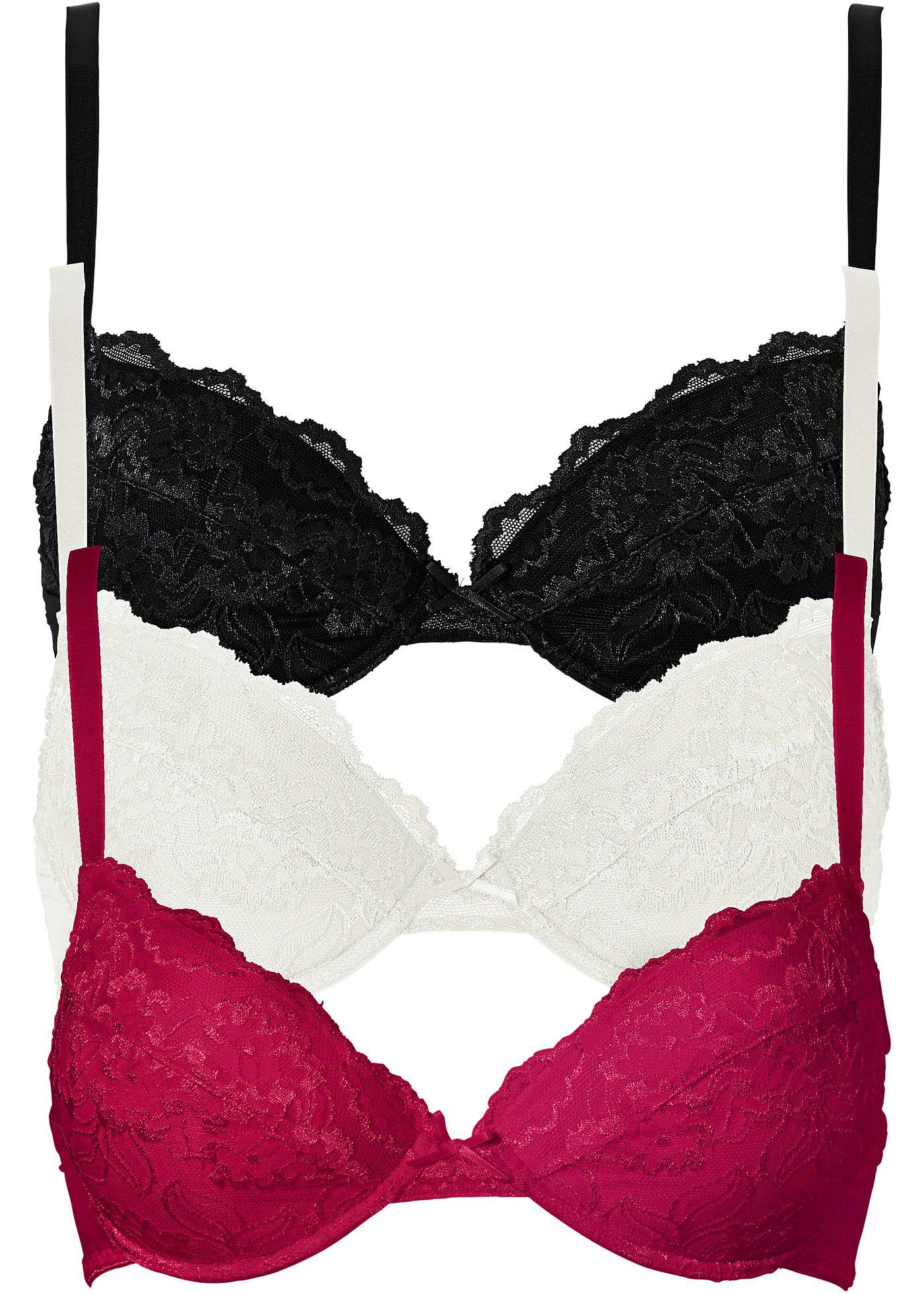 Biustonosz push up z delikatną koronką (3 szt.) - Bonprix