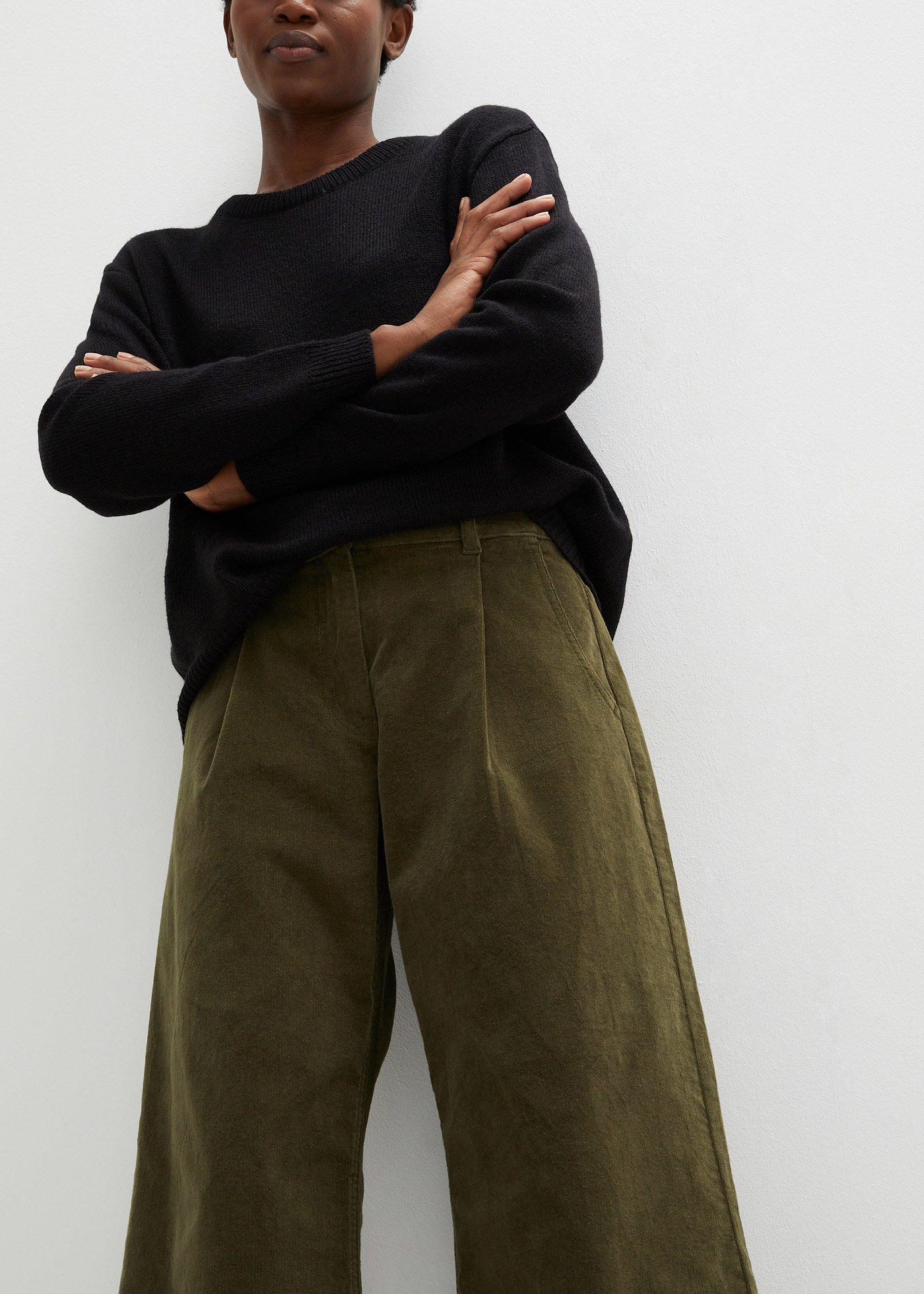 Szerokie spodnie sztruksowe culotte high-waist z wygodnym paskiem, dł. 7/8 - Bonprix