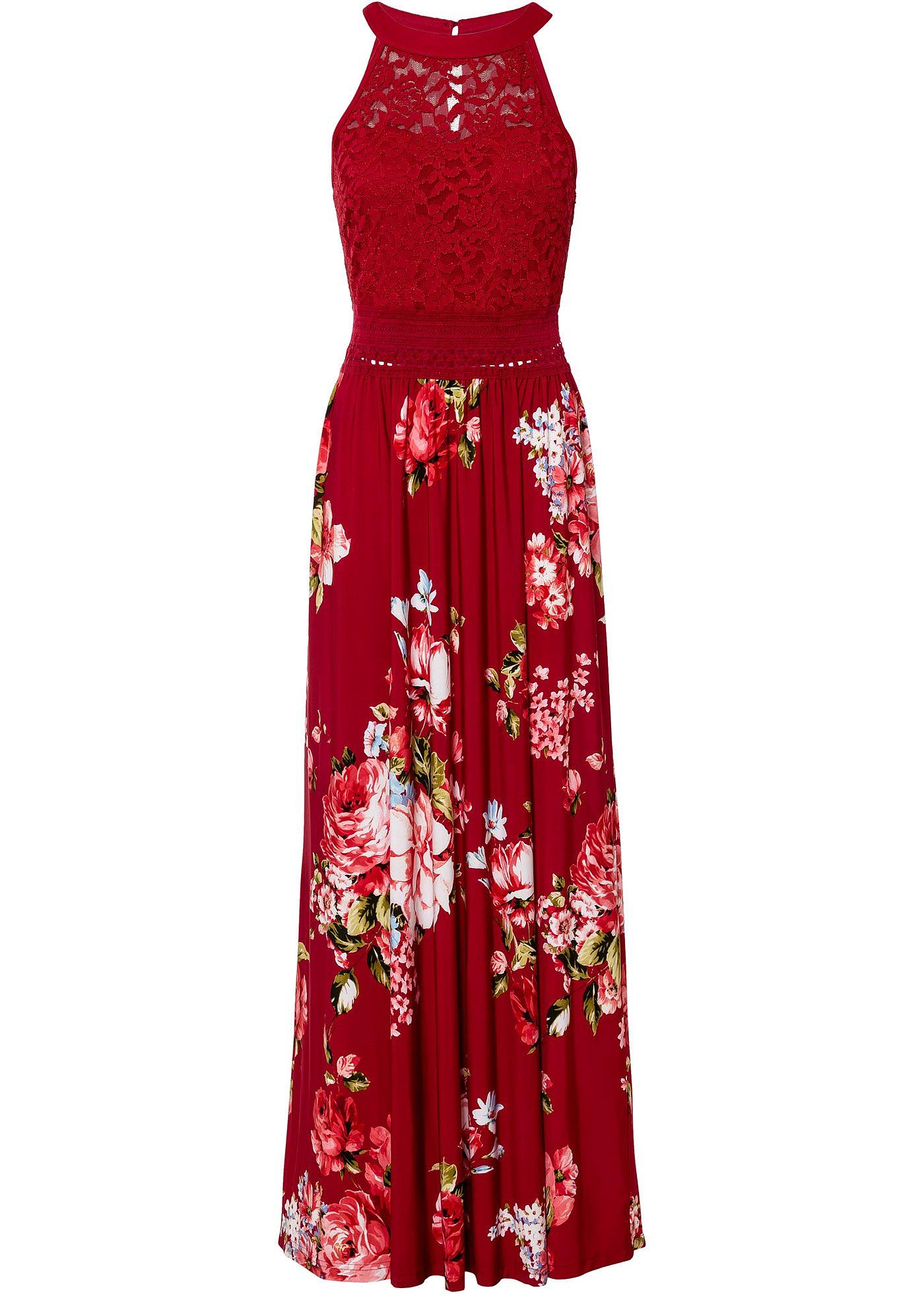 Sommer-Maxikleid mit Blumen-Print und Spitze