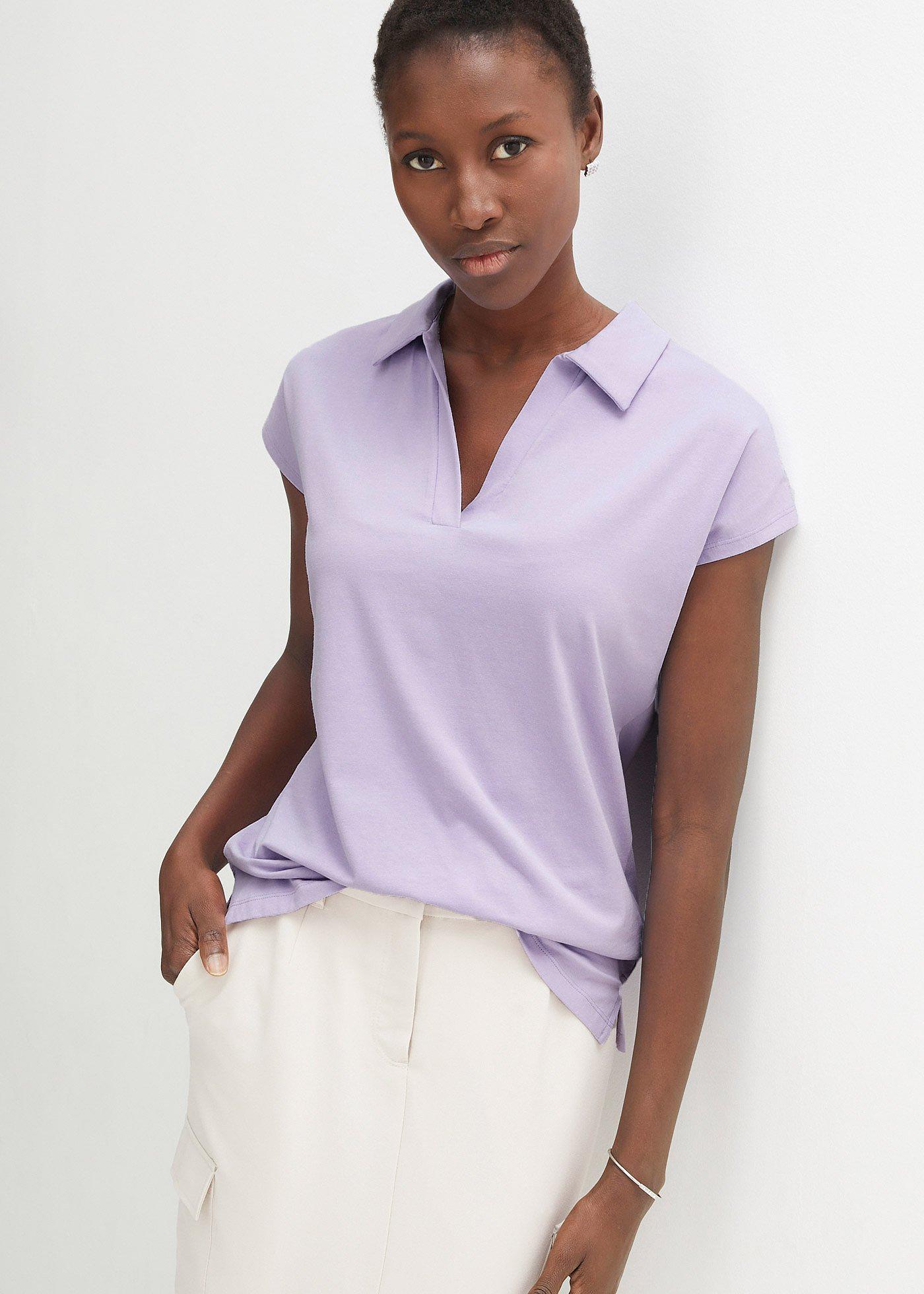Shirt z otwartym kołnierzykiem polo - Bonprix