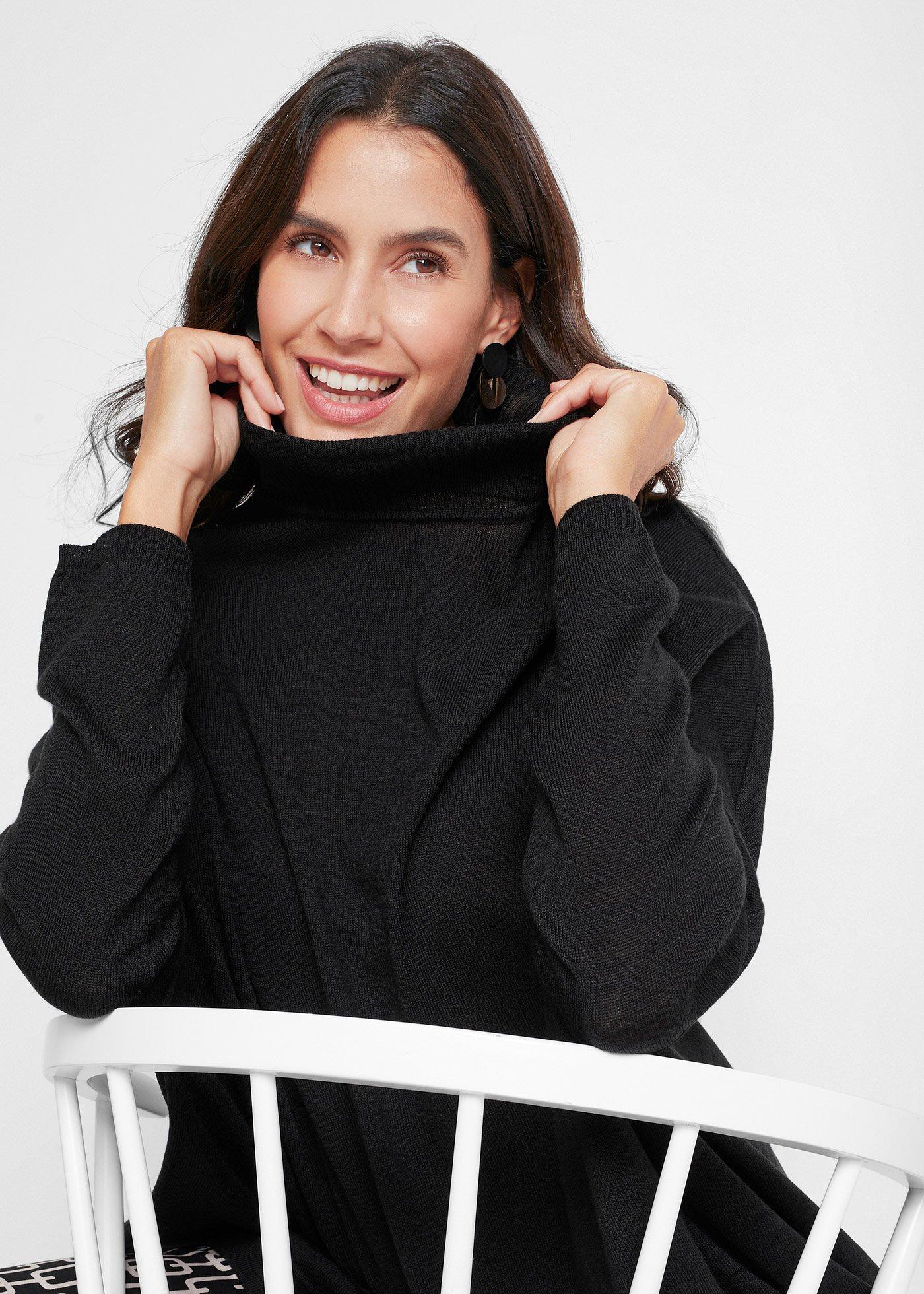 Sweter poncho  z golfem i asymetryczną linią dołu - Bonprix