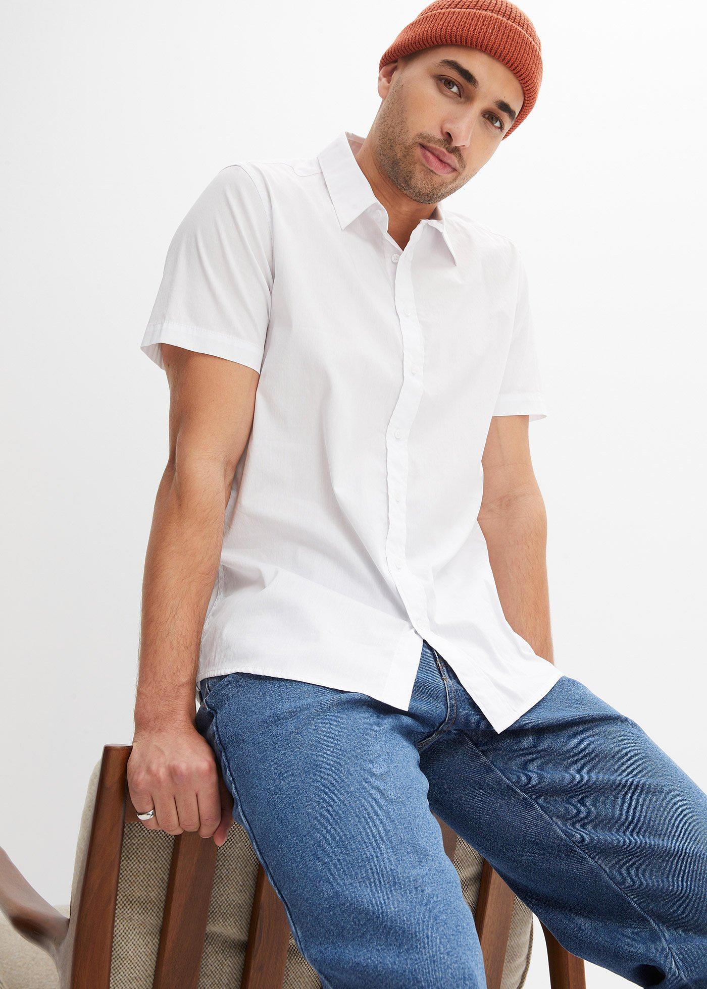 Koszula z krótkim rękawem, ze stretchem, Slim Fit - Bonprix