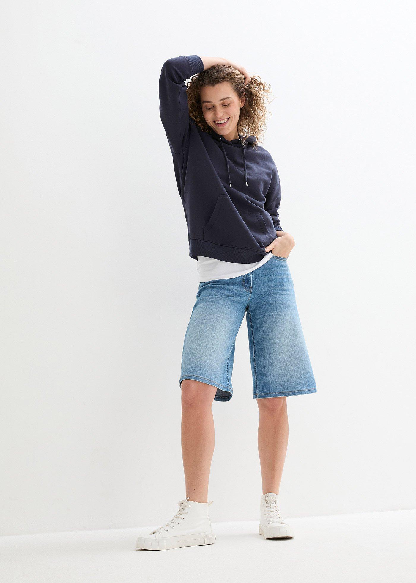 Bermudy jeansowe z wygodnym pasem - Bonprix