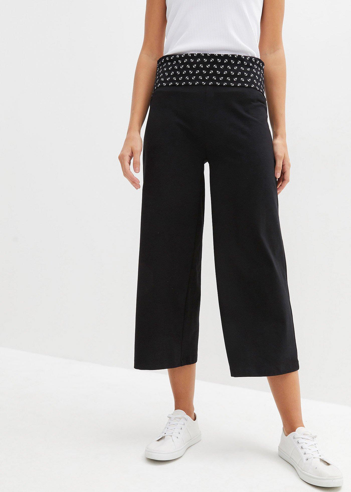 Spodnie shirtowe culotte z wygodnym paskiem, dł. do łydki - Bonprix