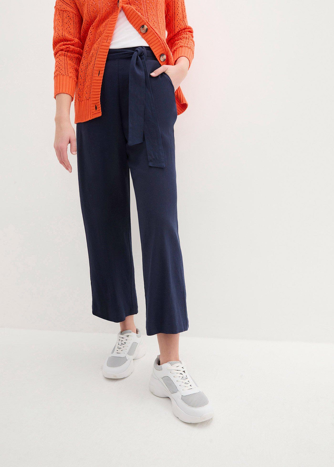 Spodnie culotte z przewiewnego materiału z domieszką lnu - Bonprix