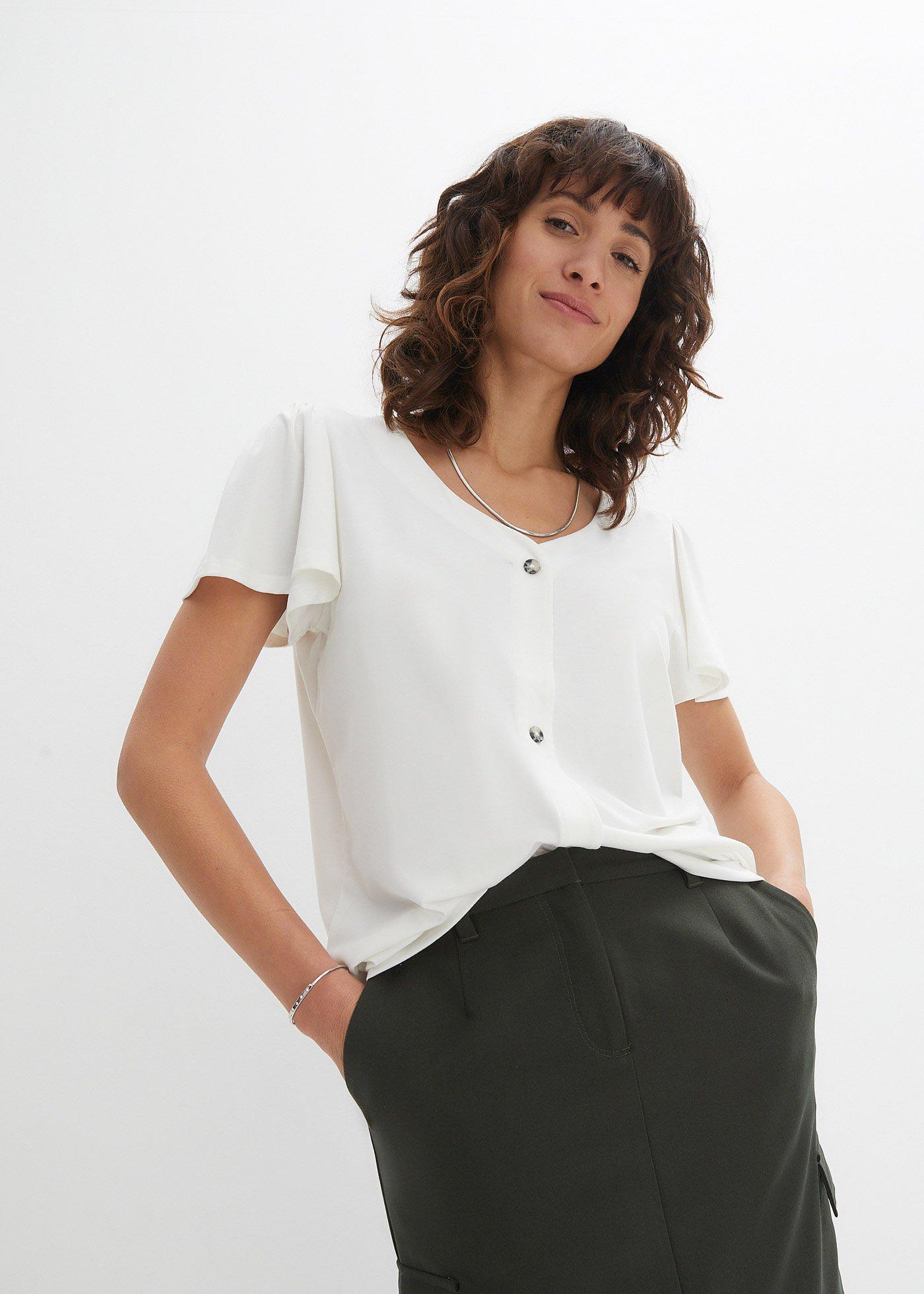 Shirt z plisą guzikową - Bonprix