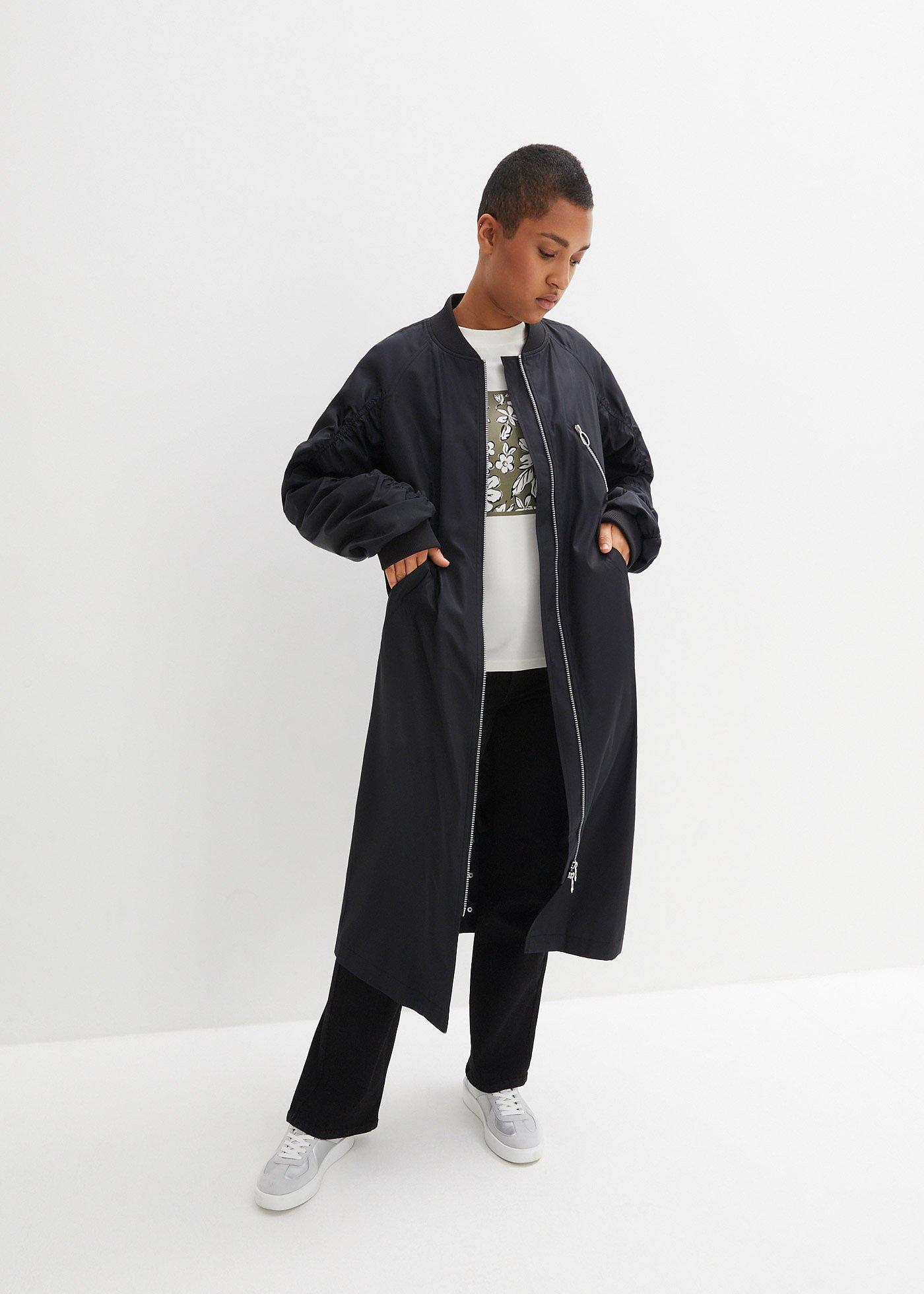 Płaszcz w stylu bomberki z dzianinowym kołnierzykiem - Bonprix