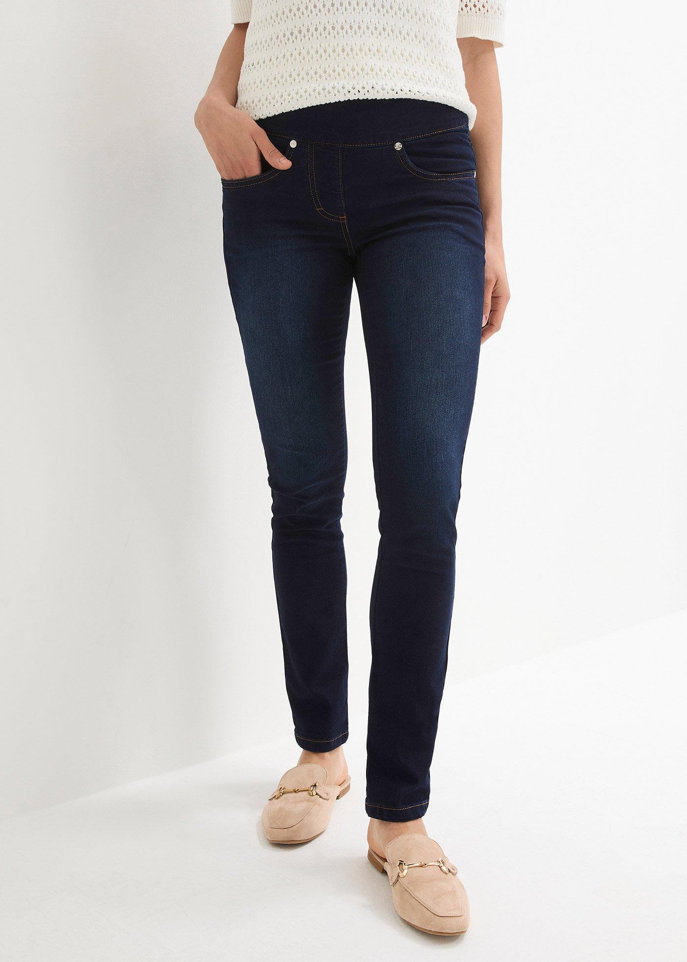 Dżinsy straight, mid waist, super stretch, z wygodnym paskiem - Bonprix