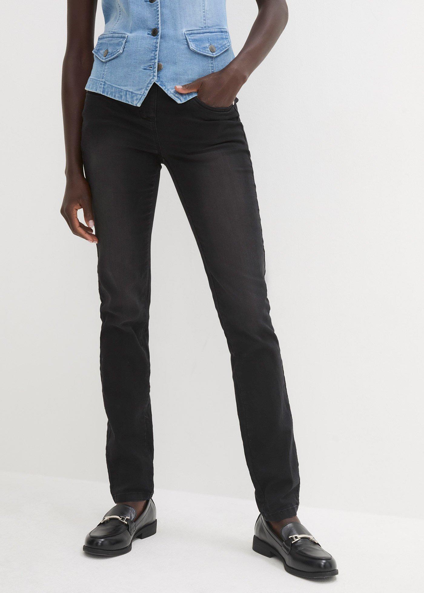 Dżinsy straight, mid waist, super stretch, z wygodnym paskiem - Bonprix