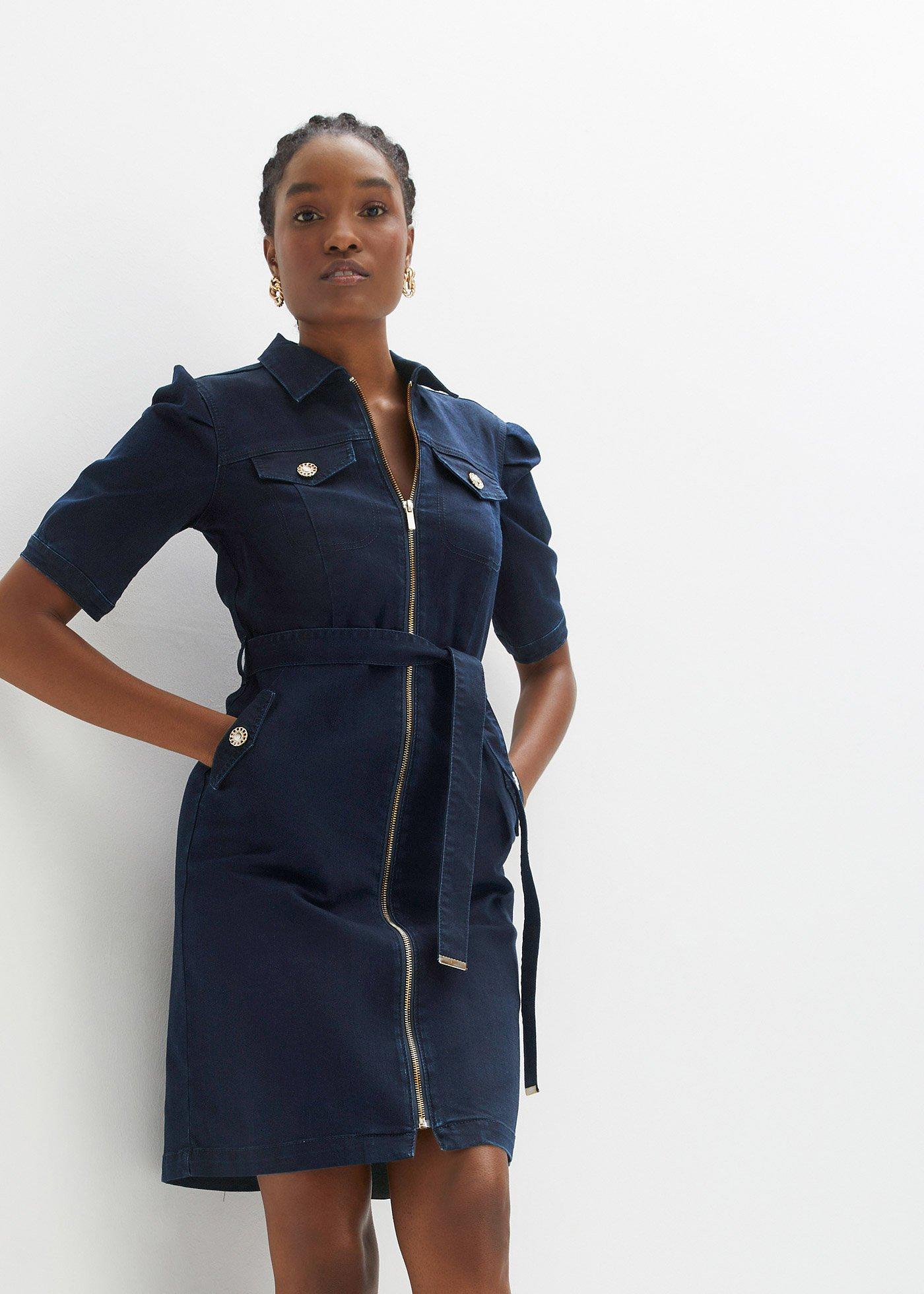 Sukienka dżinsowa z zamkiem - Bonprix