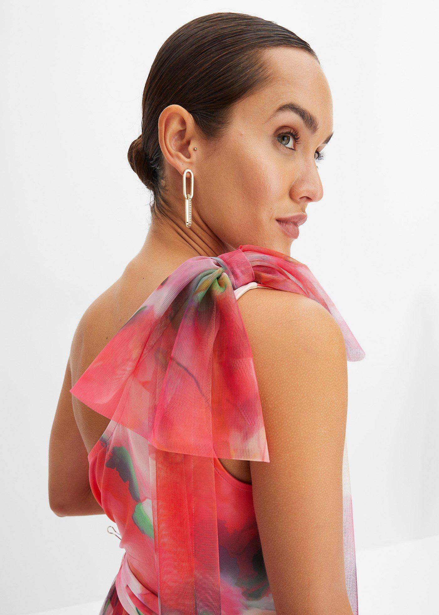 Sukienka one-shoulder z plisowaną częścią spódnicową z tiulu - Bonprix